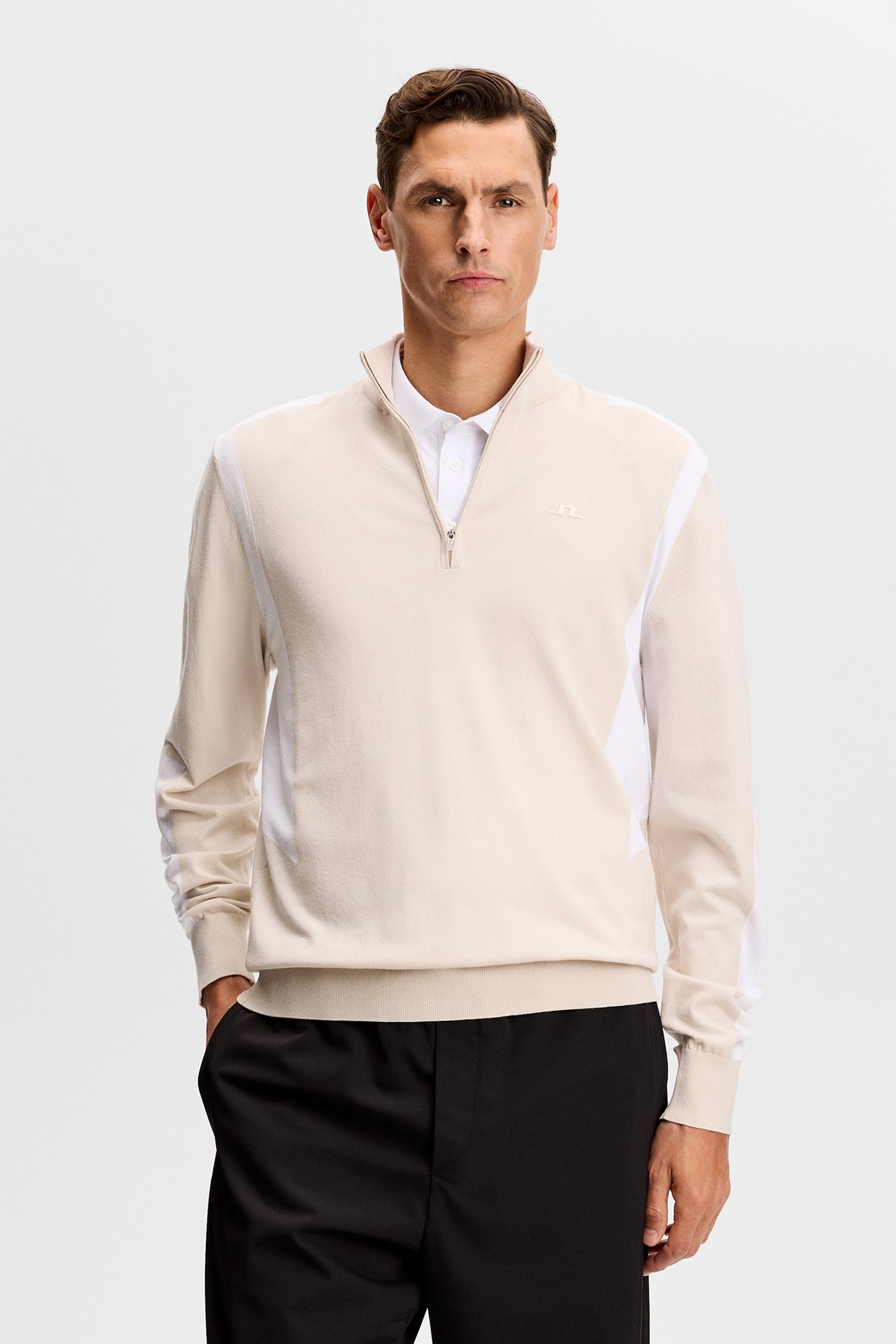 Kendrick Knitted Zip Sweater in Moonbeam by J.Lindeberg