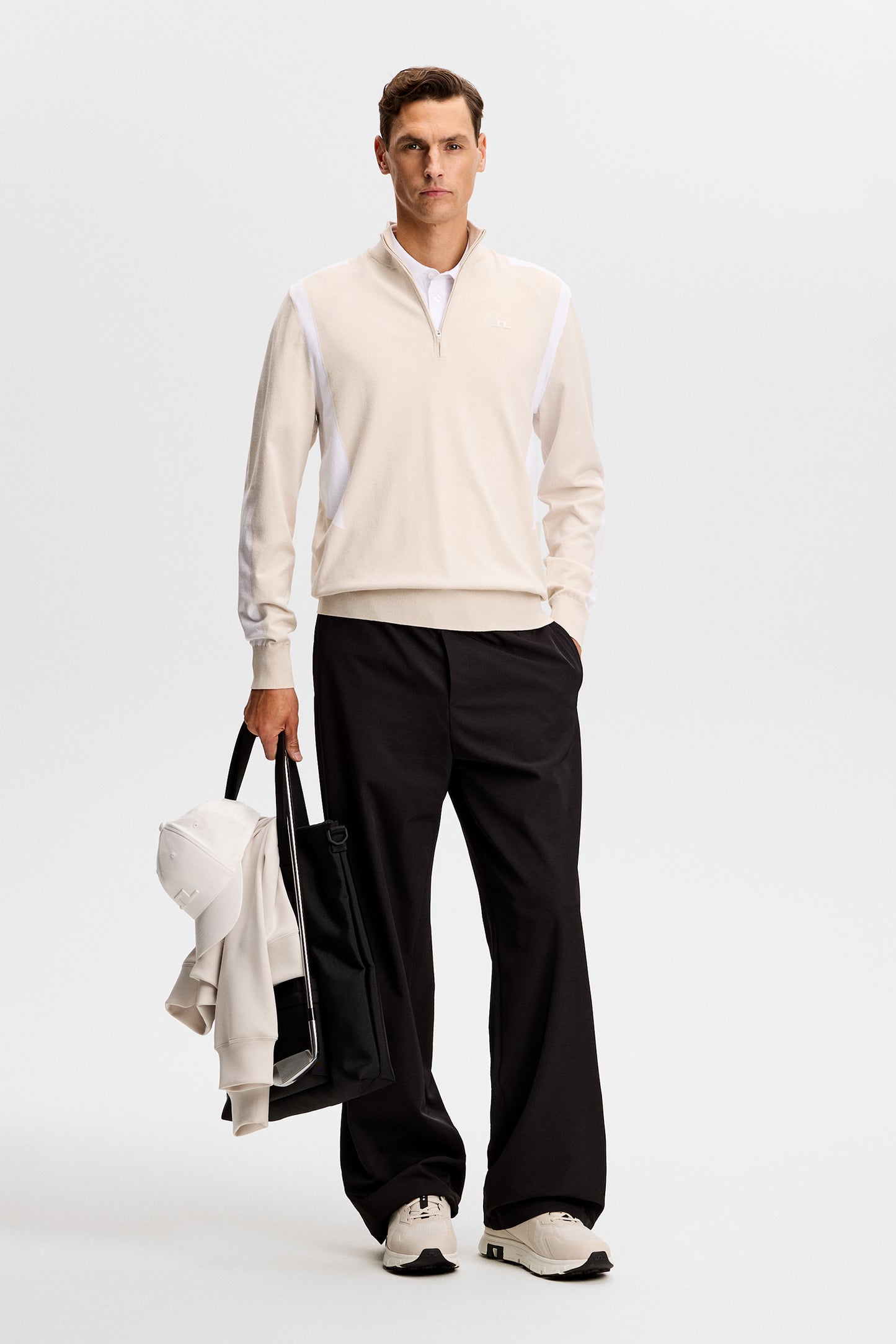 Kendrick Knitted Zip Sweater in Moonbeam by J.Lindeberg