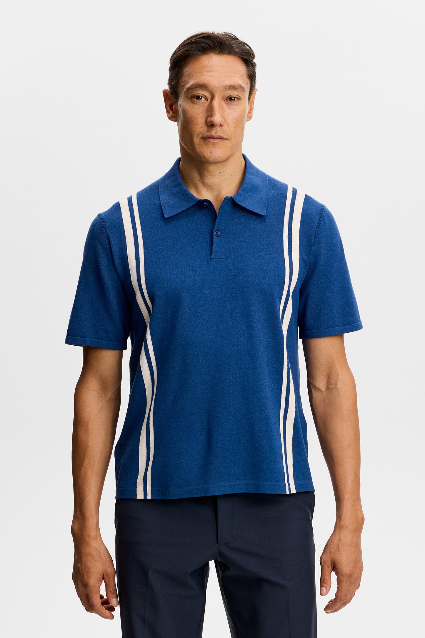 Rylan Stripe Knit Golf Polo in Estate Blue by J.Lindeberg