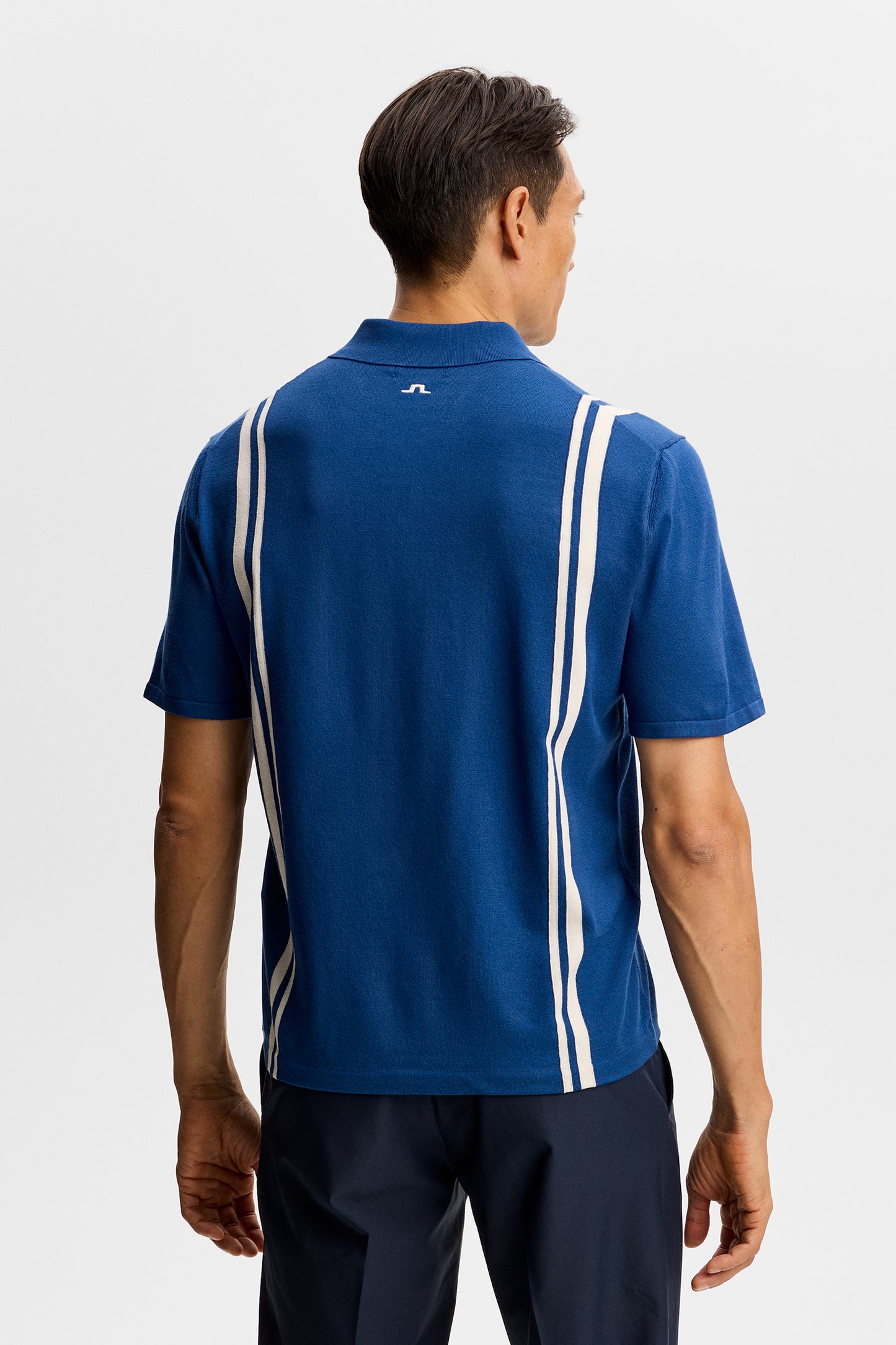 Rylan Stripe Knit Golf Polo in Estate Blue by J.Lindeberg