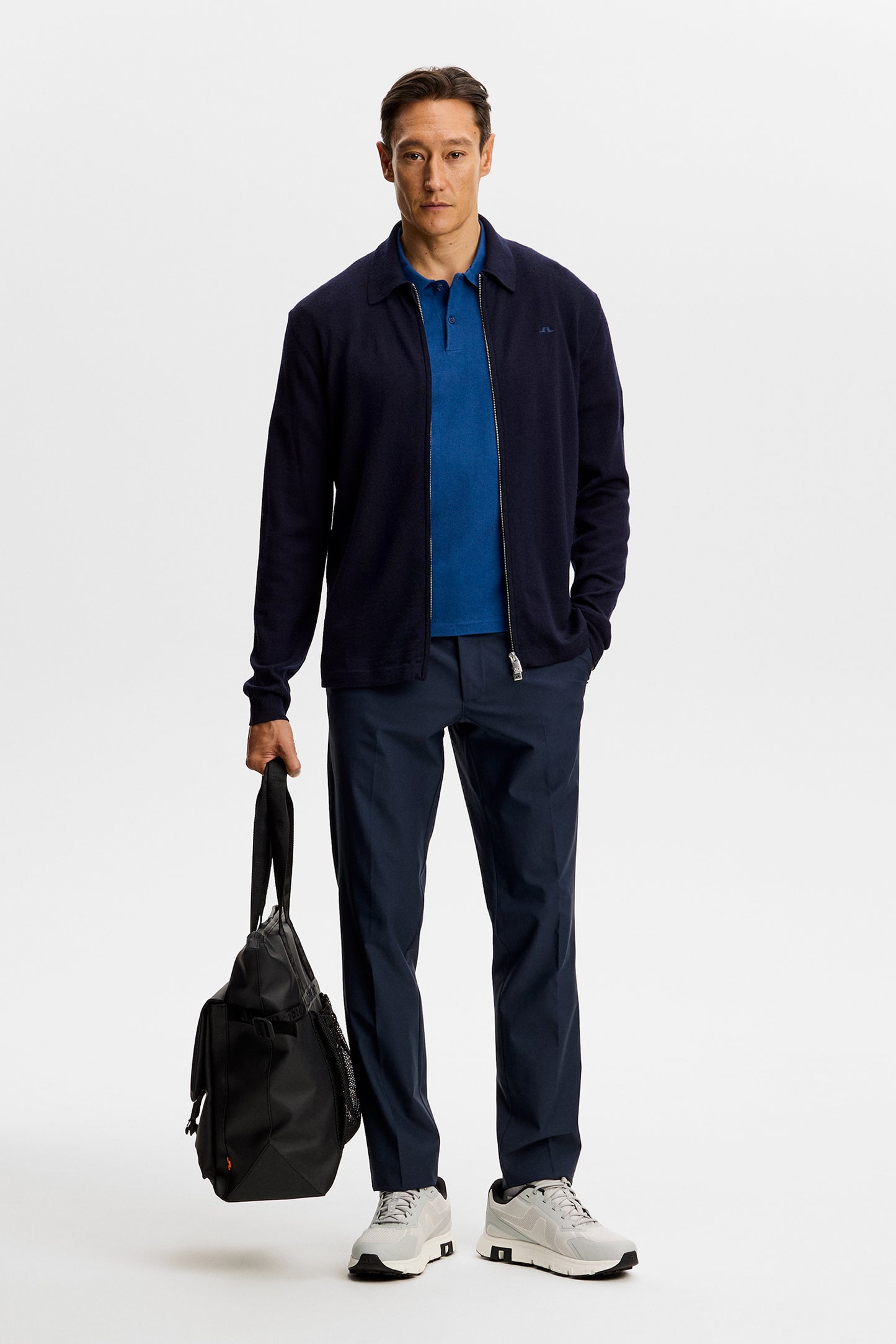 Rylan Stripe Knit Golf Polo in Estate Blue by J.Lindeberg