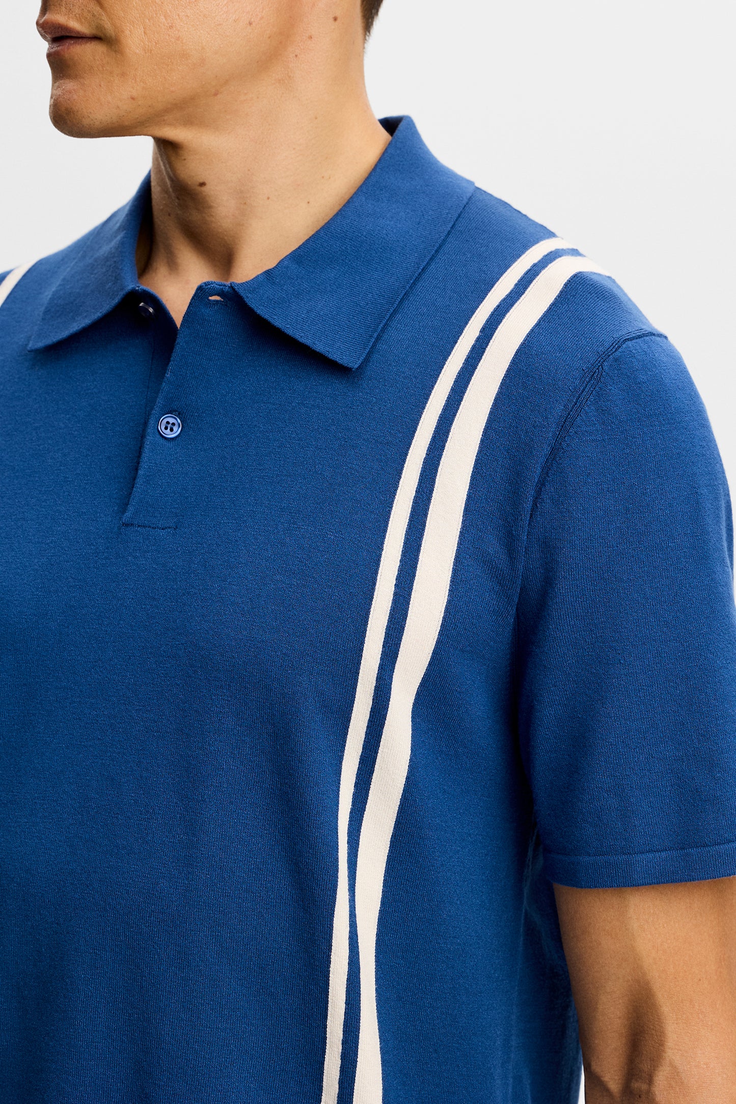 Rylan Stripe Knit Golf Polo in Estate Blue by J.Lindeberg