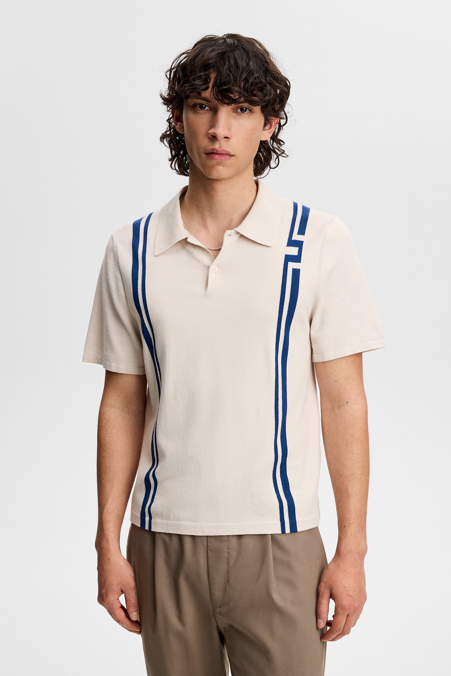 Rylan Stripe Knit Golf Polo in Moonbeam by J.Lindeberg