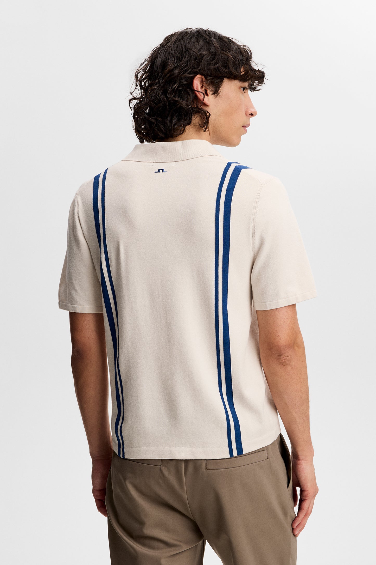Rylan Stripe Knit Golf Polo in Moonbeam by J.Lindeberg