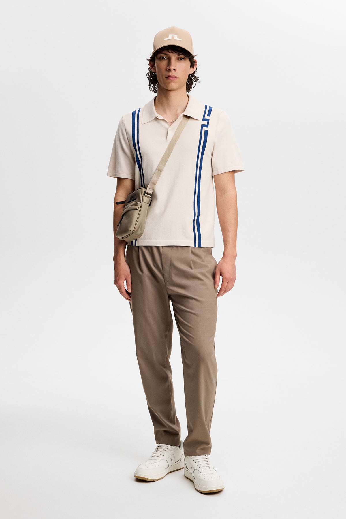 Rylan Stripe Knit Golf Polo in Moonbeam by J.Lindeberg