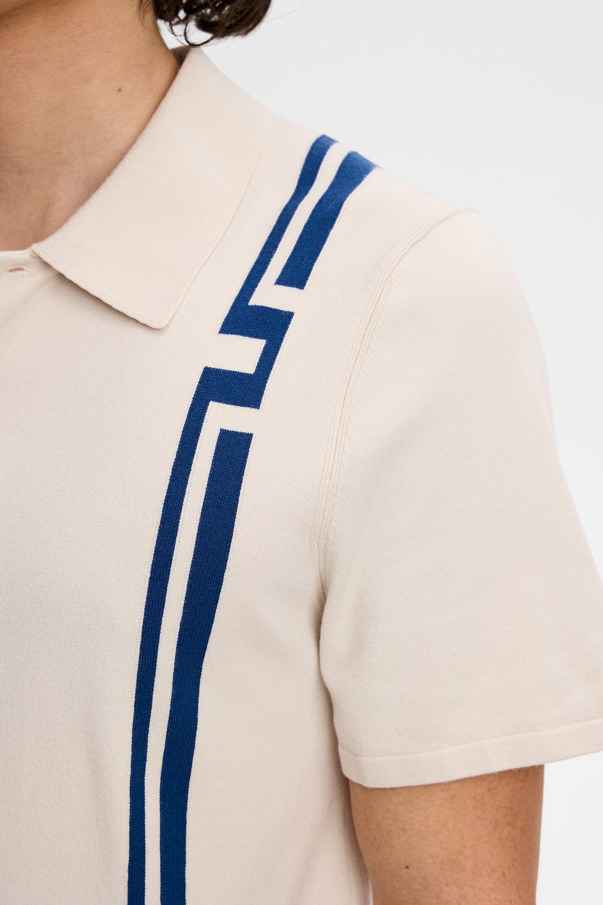 Rylan Stripe Knit Golf Polo in Moonbeam by J.Lindeberg