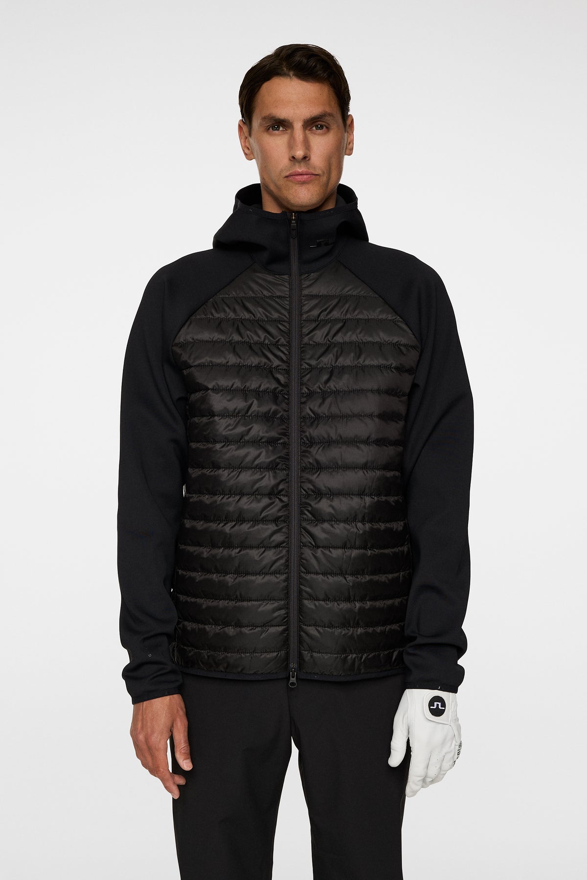 Hayden Quilt Hybrid Hood in Black by J.Lindeberg