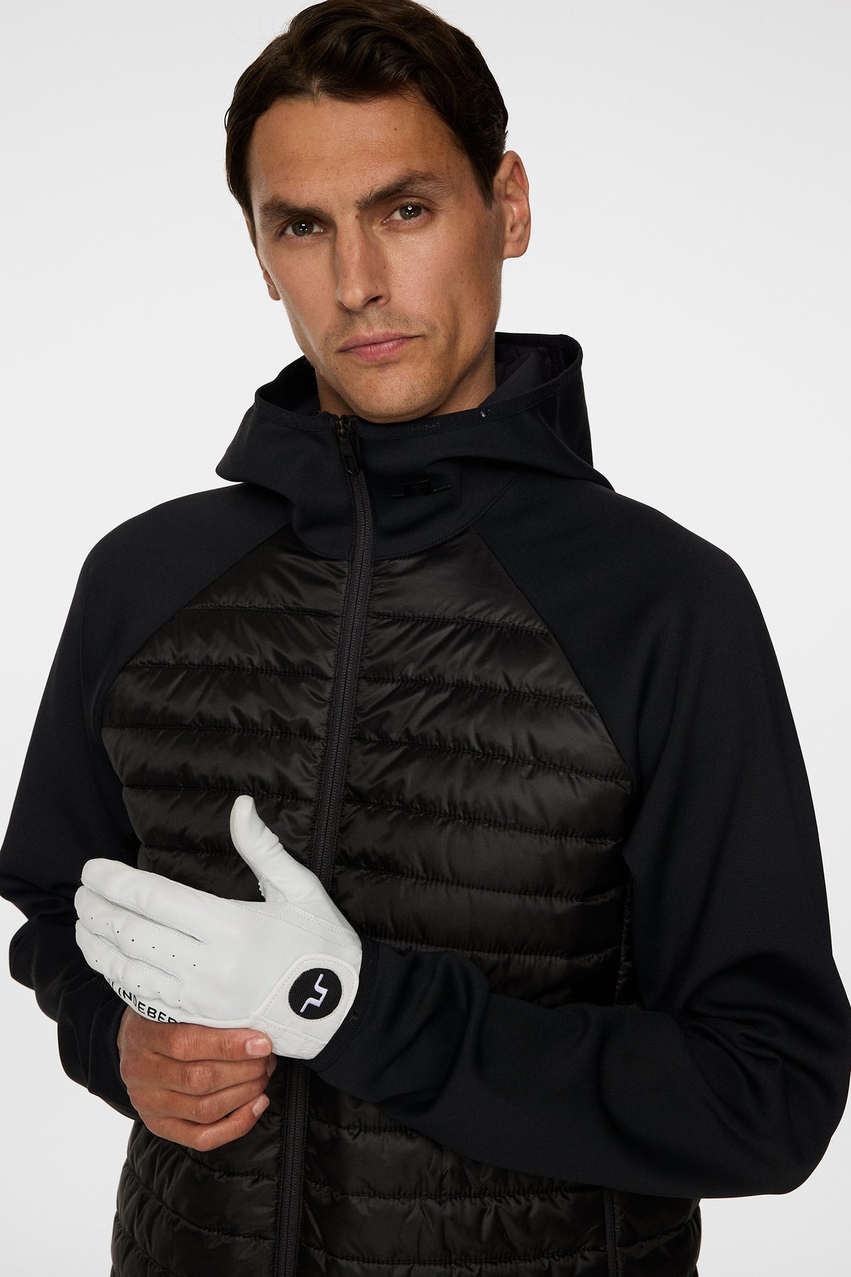 Hayden Quilt Hybrid Hood in Black by J.Lindeberg