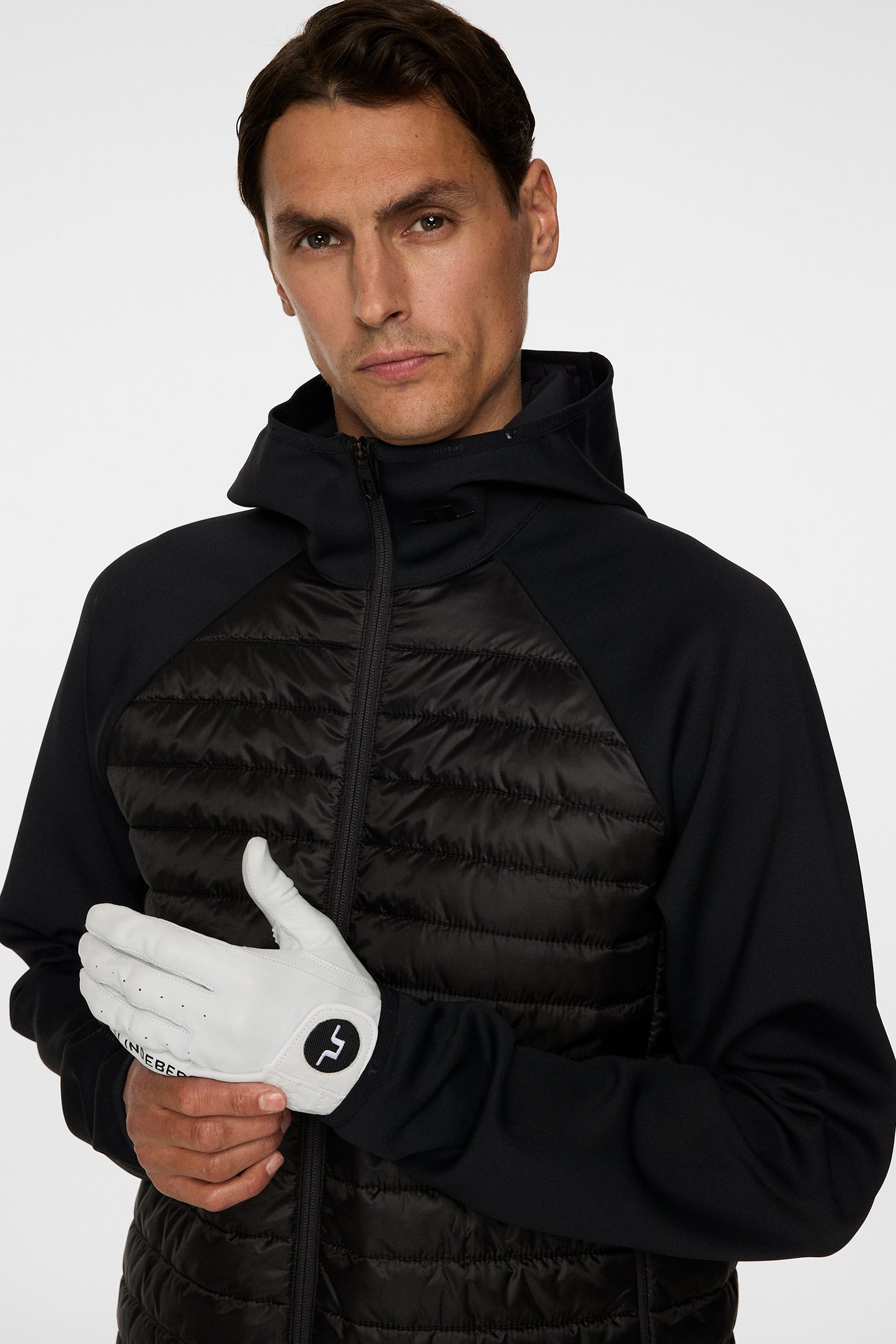 Hayden Quilt Hybrid Hood in Black by J.Lindeberg