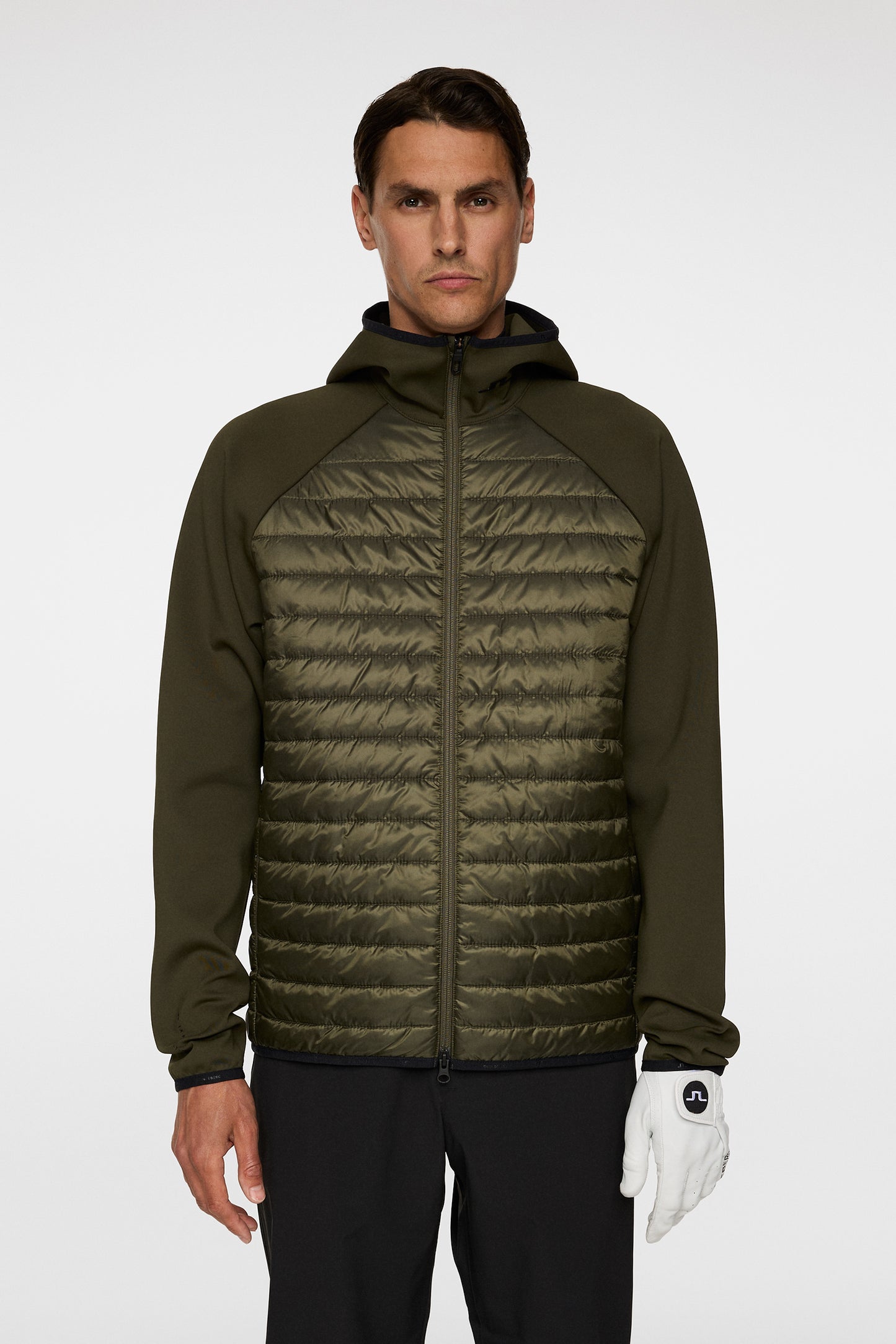 Hayden Quilt Hybrid Hood in Forest Green by J.Lindeberg