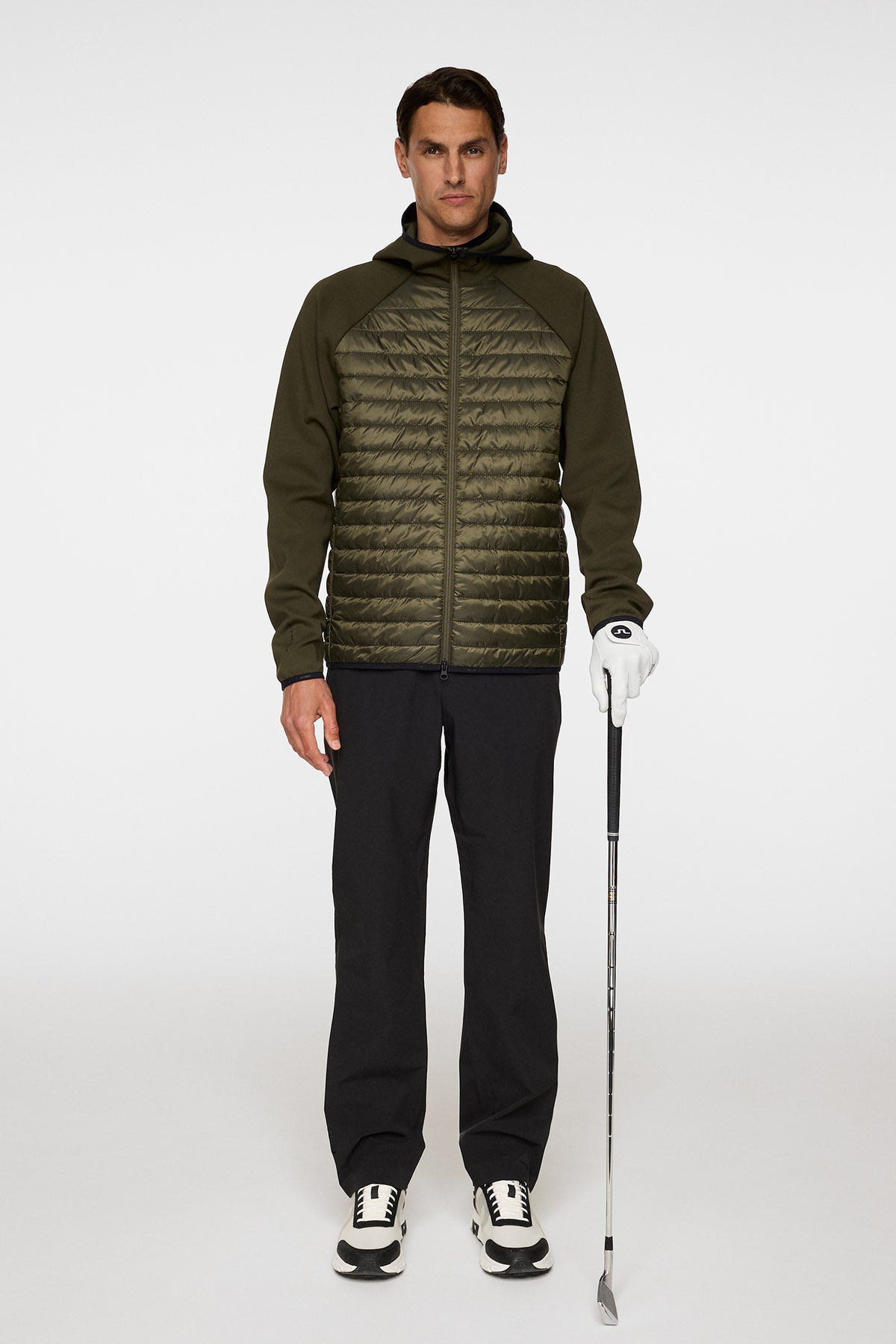 Hayden Quilt Hybrid Hood in Forest Green by J.Lindeberg