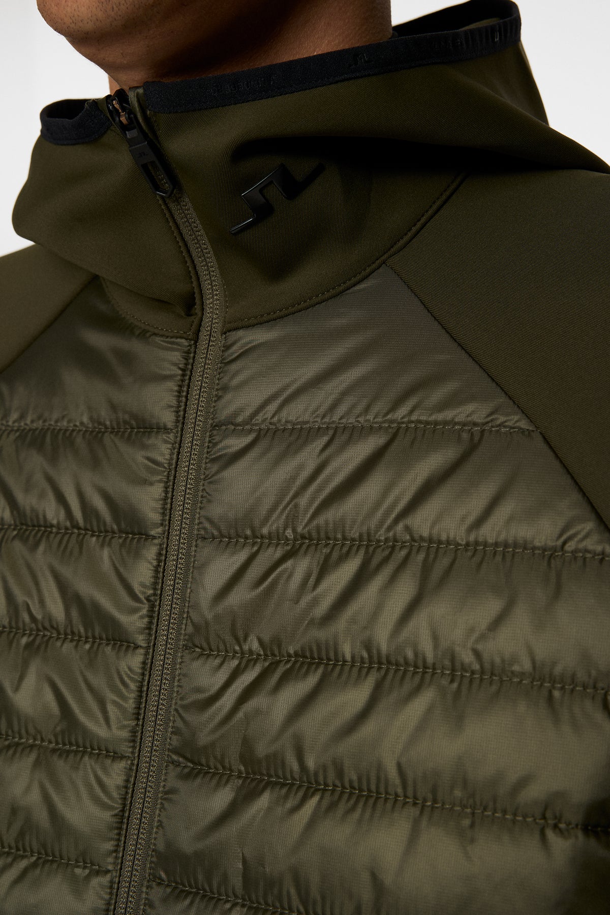 Hayden Quilt Hybrid Hood in Forest Green by J.Lindeberg