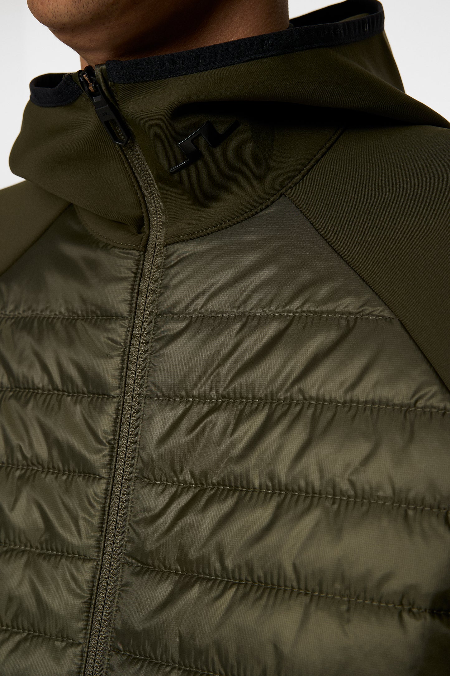 Hayden Quilt Hybrid Hood in Forest Green by J.Lindeberg