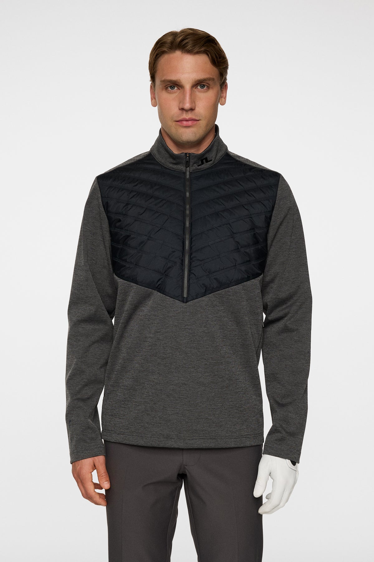 Raph Quilt Hybrid Jacket in Asphalt and Black Melange by J.Lindeberg