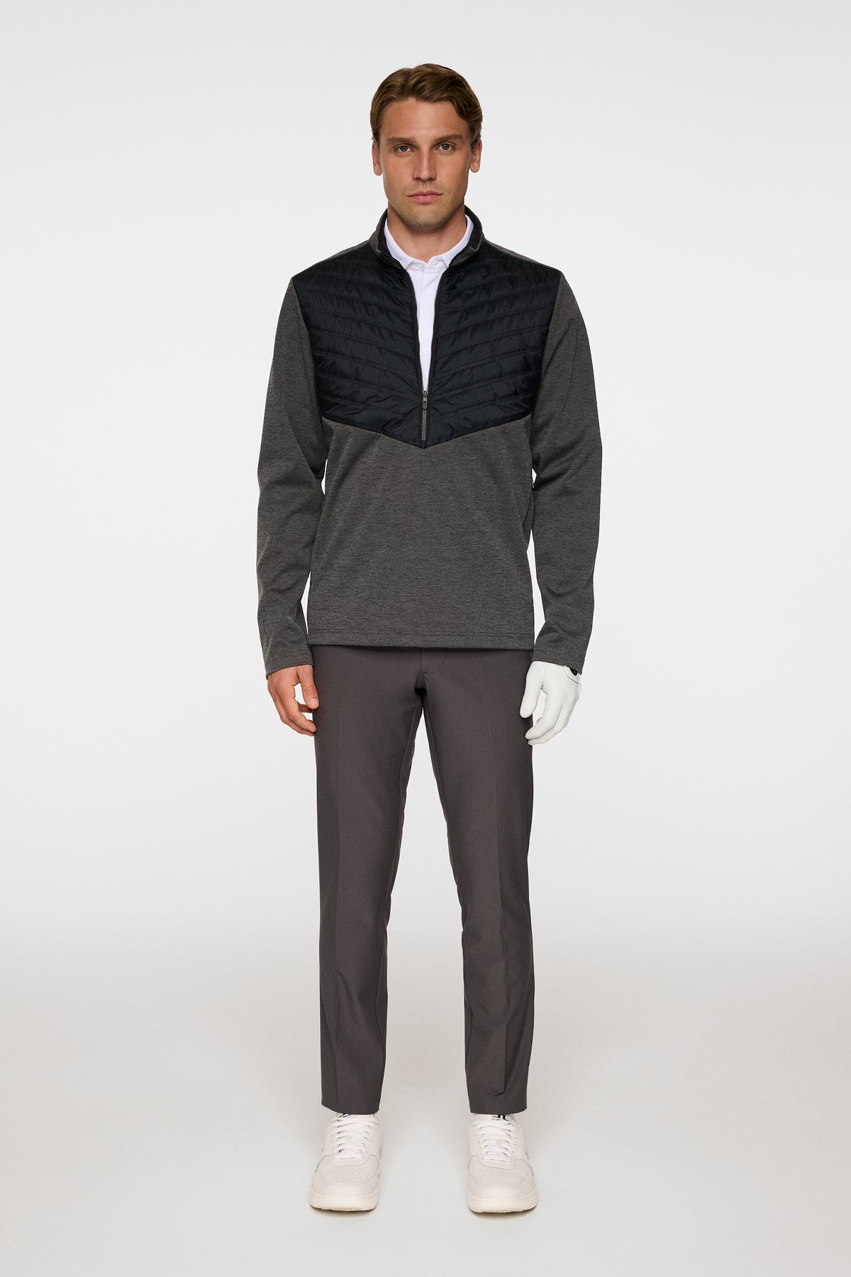 Raph Quilt Hybrid Jacket in Asphalt and Black Melange by J.Lindeberg