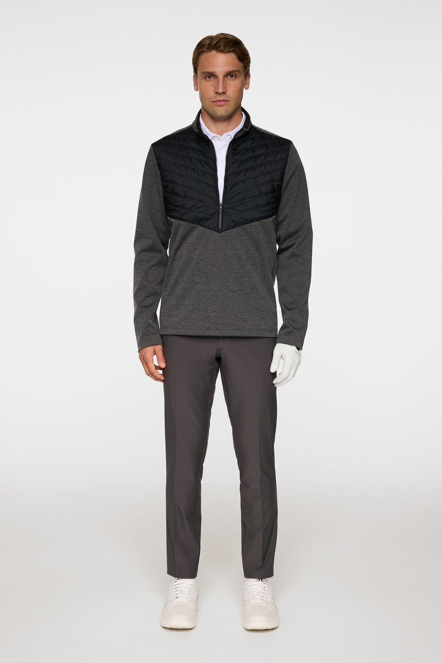 Raph Quilt Hybrid Jacket in Asphalt and Black Melange by J.Lindeberg