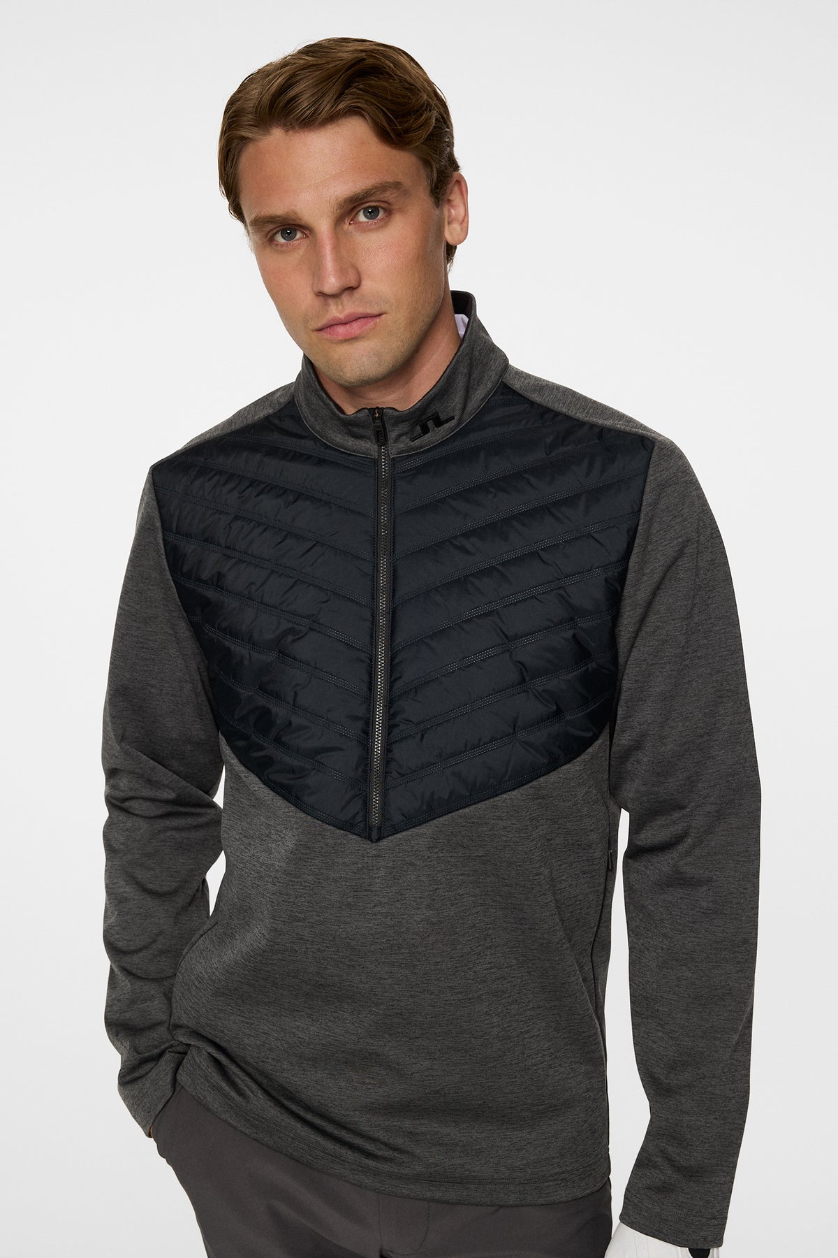 Raph Quilt Hybrid Jacket in Asphalt and Black Melange by J.Lindeberg