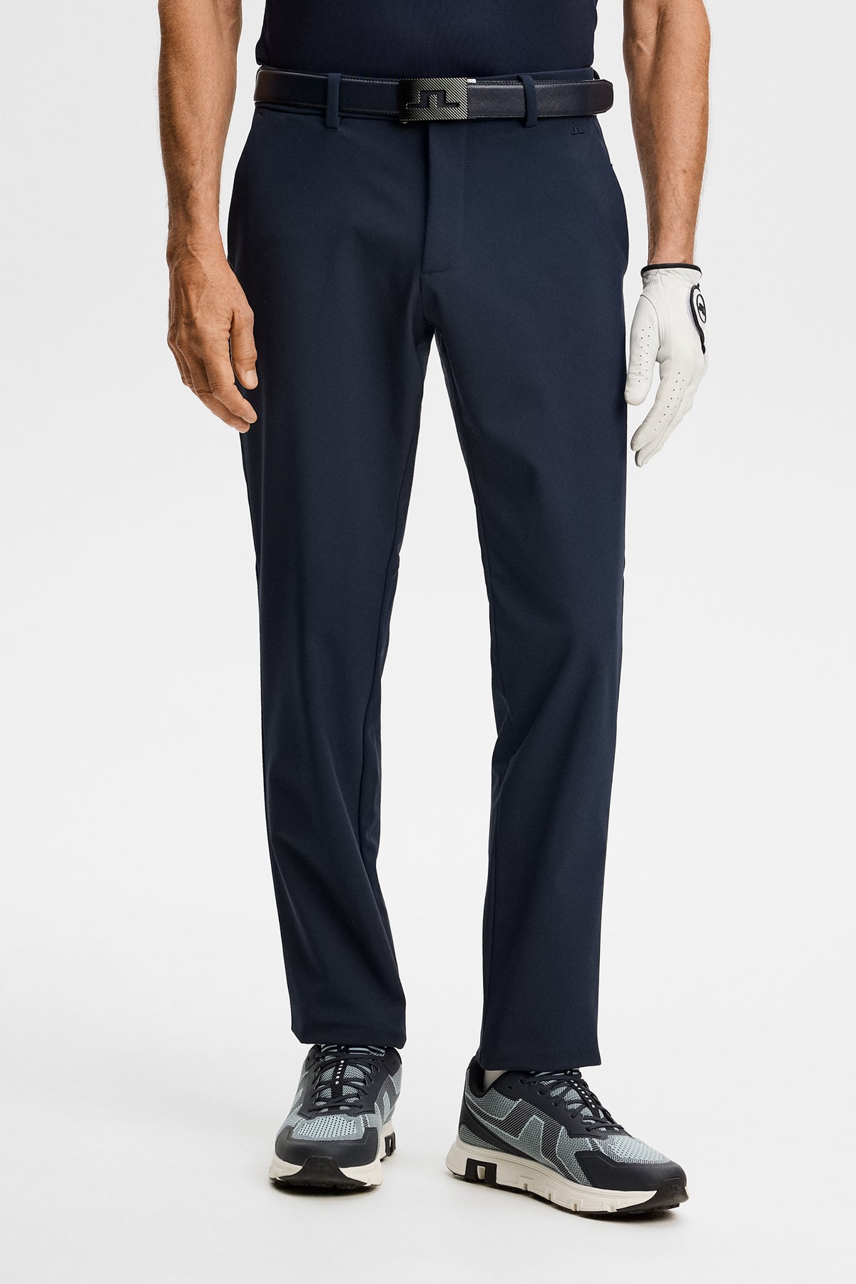 Front view: Mitch Bonded Players Pant in JL Navy, featuring a straight leg and tailored waist.
