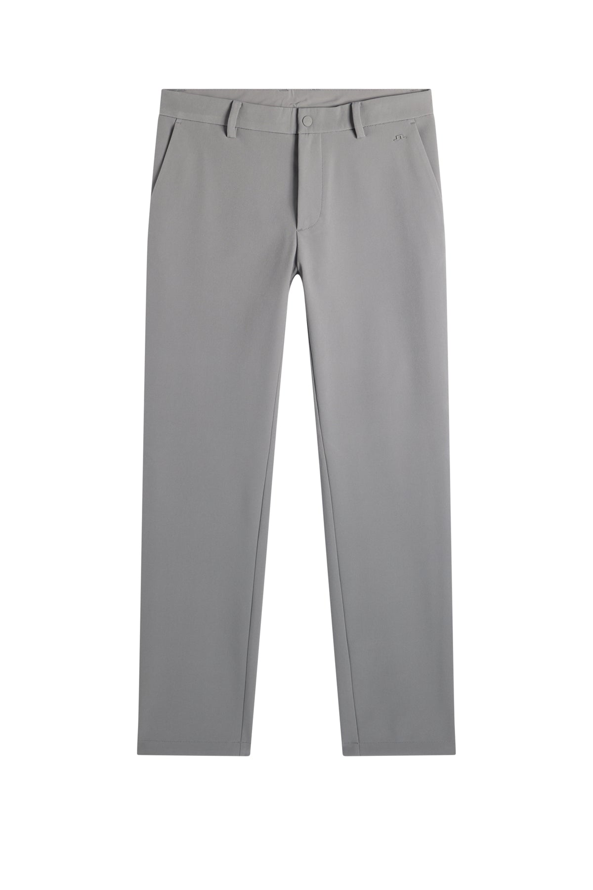 Front view: Mitch Bonded Players Pant in gray with belt loops, button closure, and side pockets.