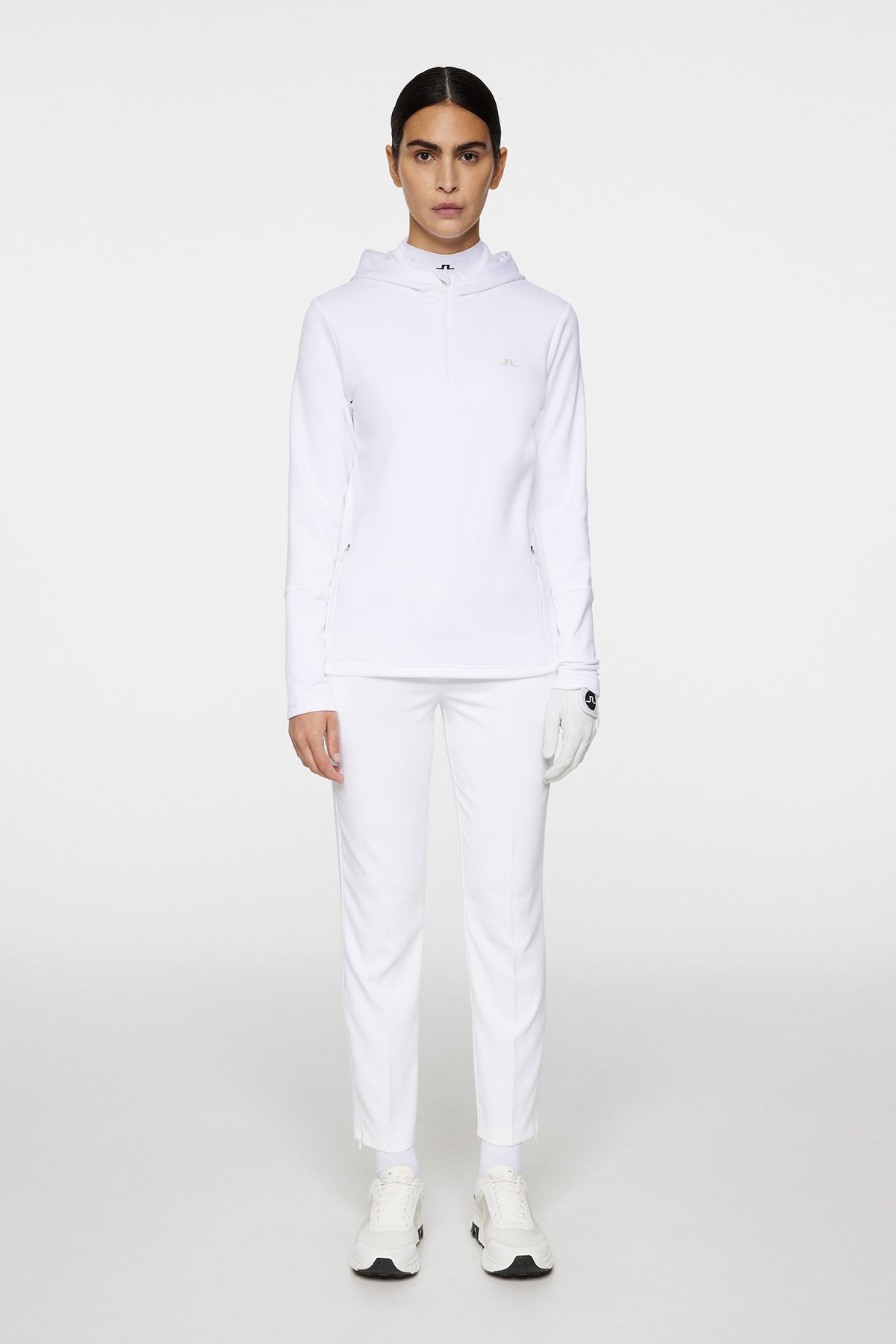 W Aerial Quarter Zip Hood in White by J.Lindeberg