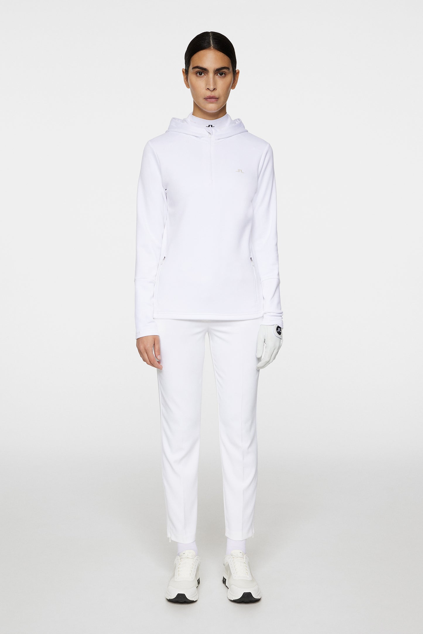 W Aerial Quarter Zip Hood in White by J.Lindeberg