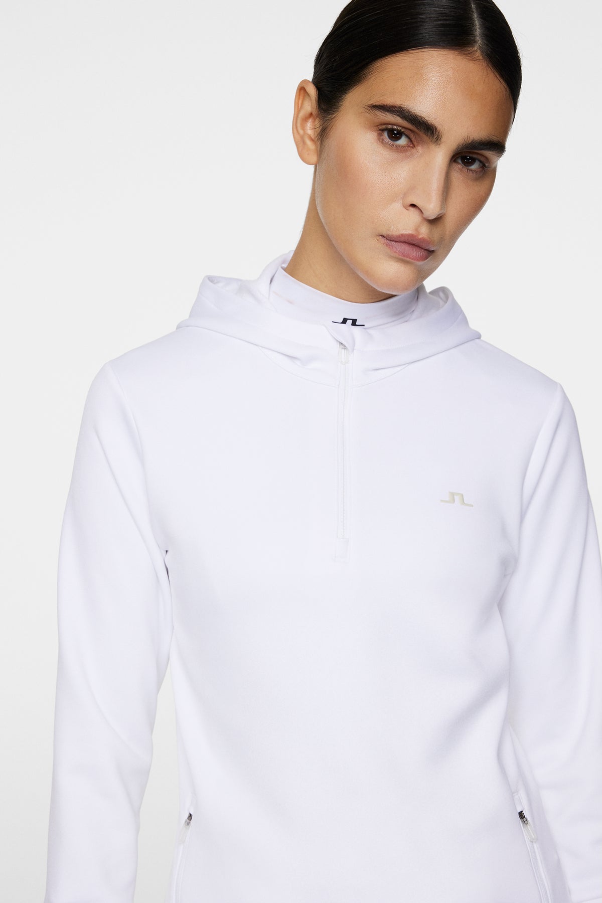 W Aerial Quarter Zip Hood in White by J.Lindeberg