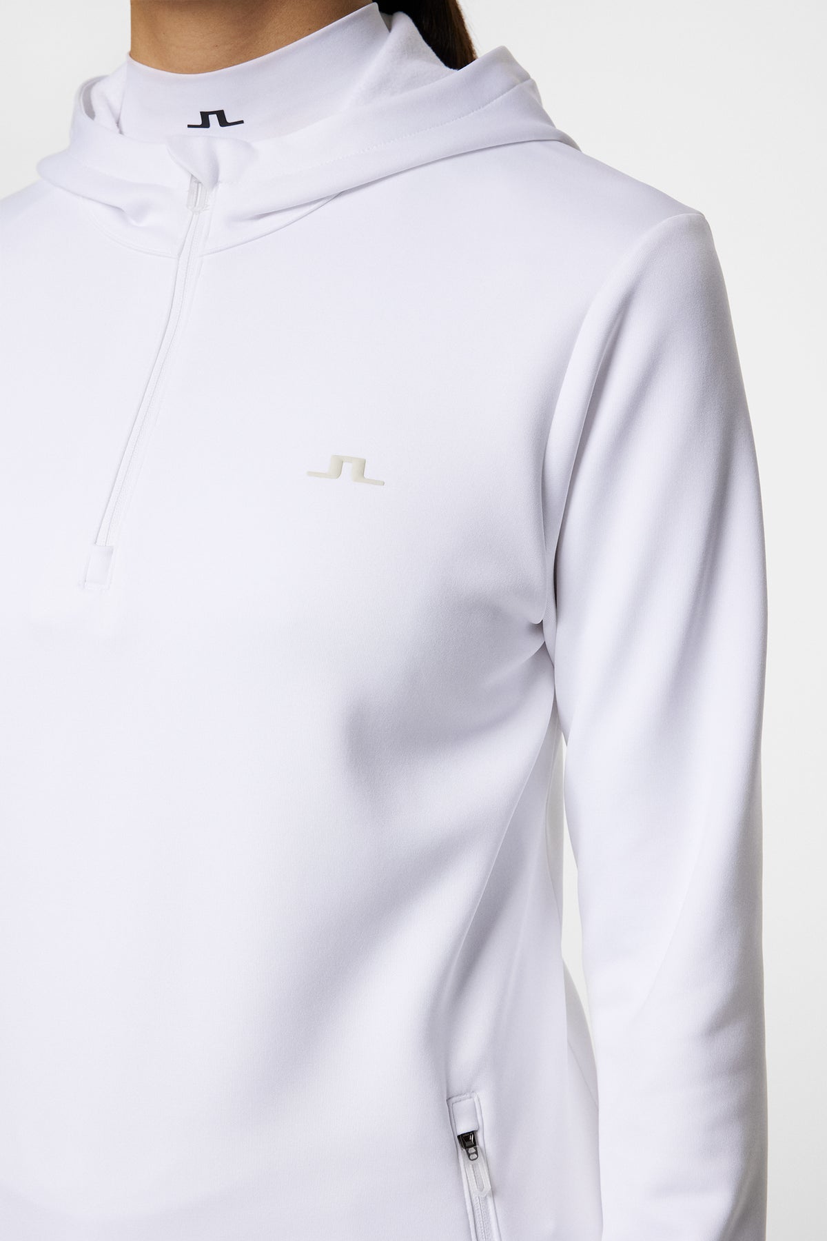W Aerial Quarter Zip Hood in White by J.Lindeberg