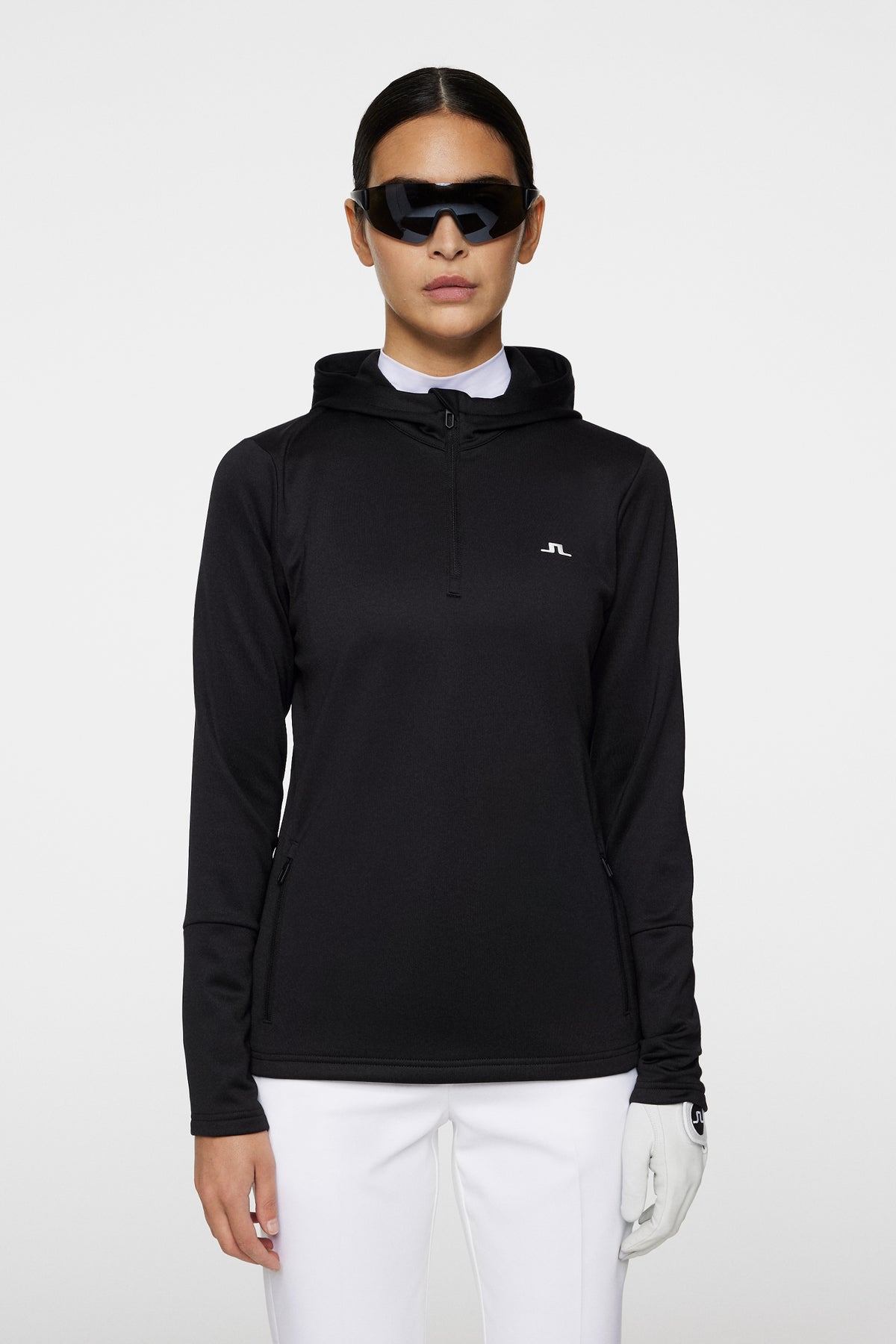 W Aerial Quarter Zip Hood in Black by J.Lindeberg