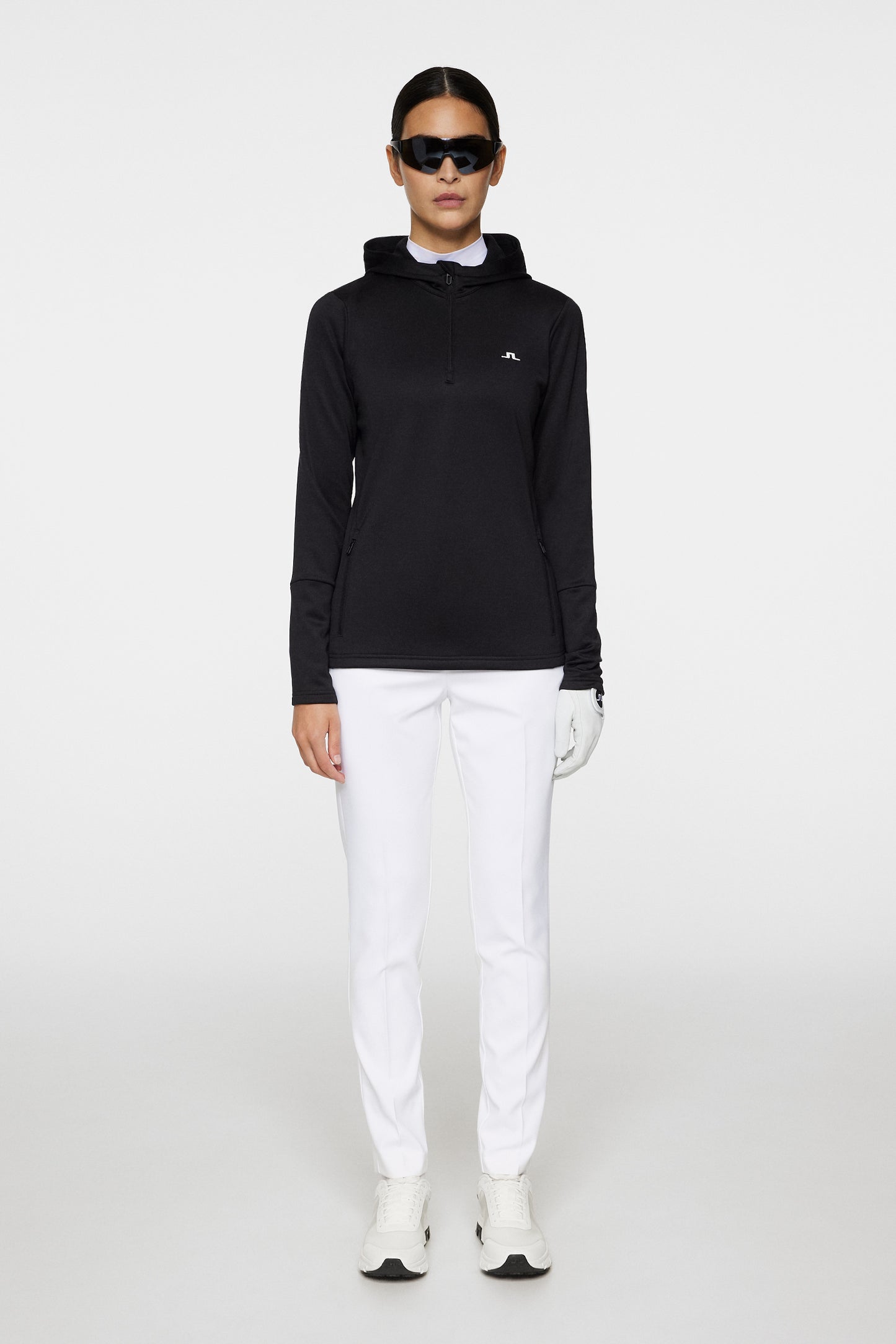 W Aerial Quarter Zip Hood in Black by J.Lindeberg