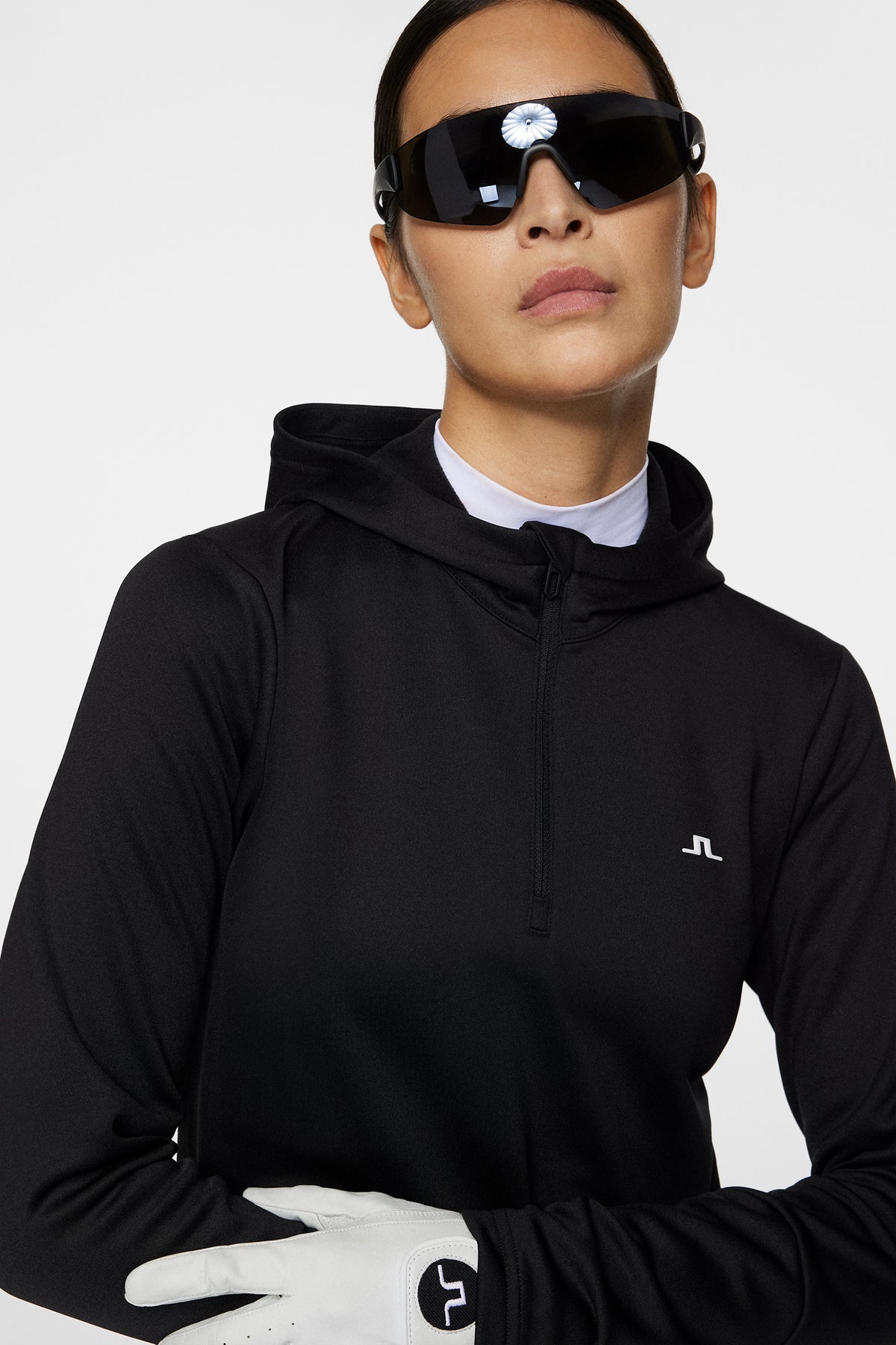 W Aerial Quarter Zip Hood in Black by J.Lindeberg