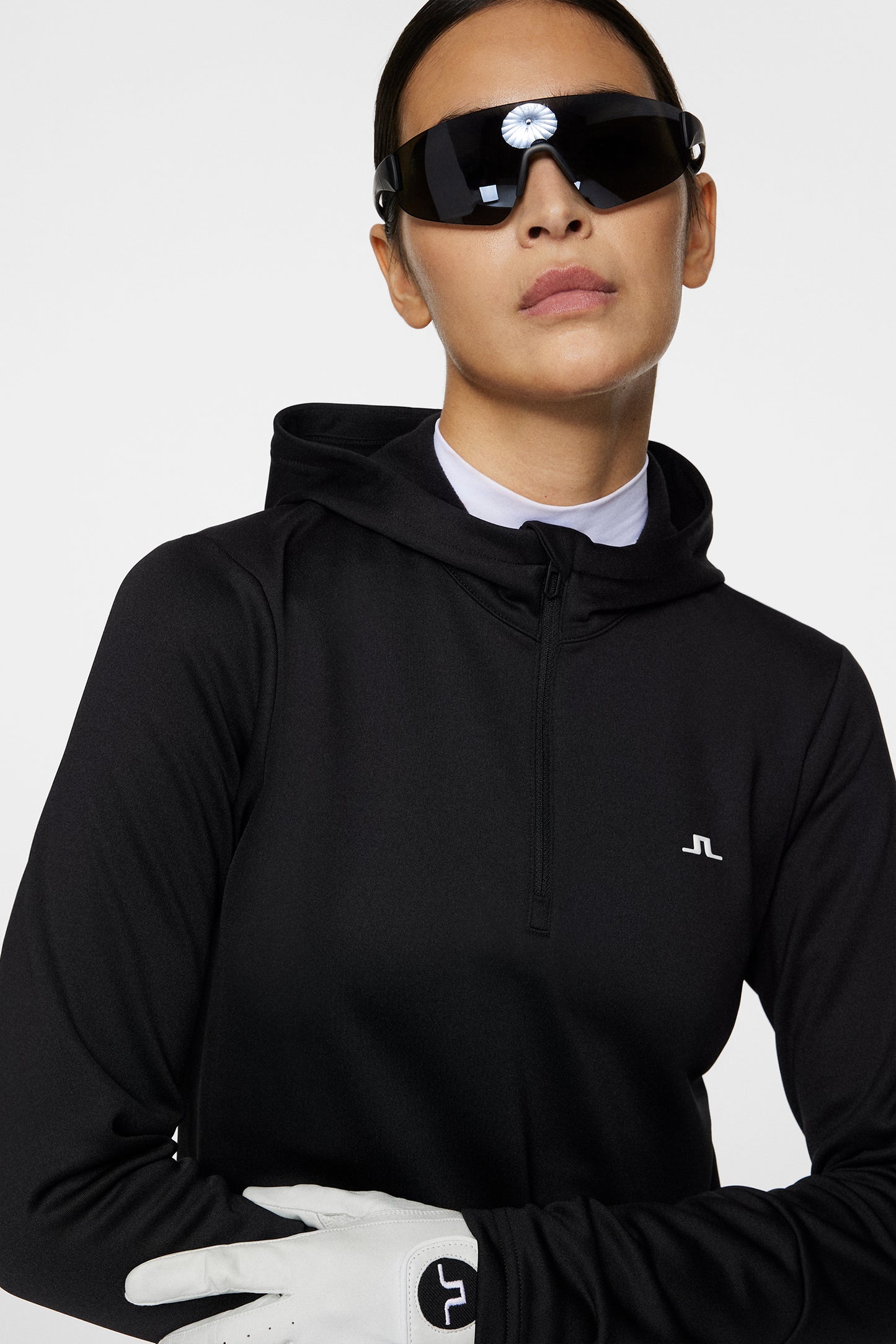 W Aerial Quarter Zip Hood in Black by J.Lindeberg