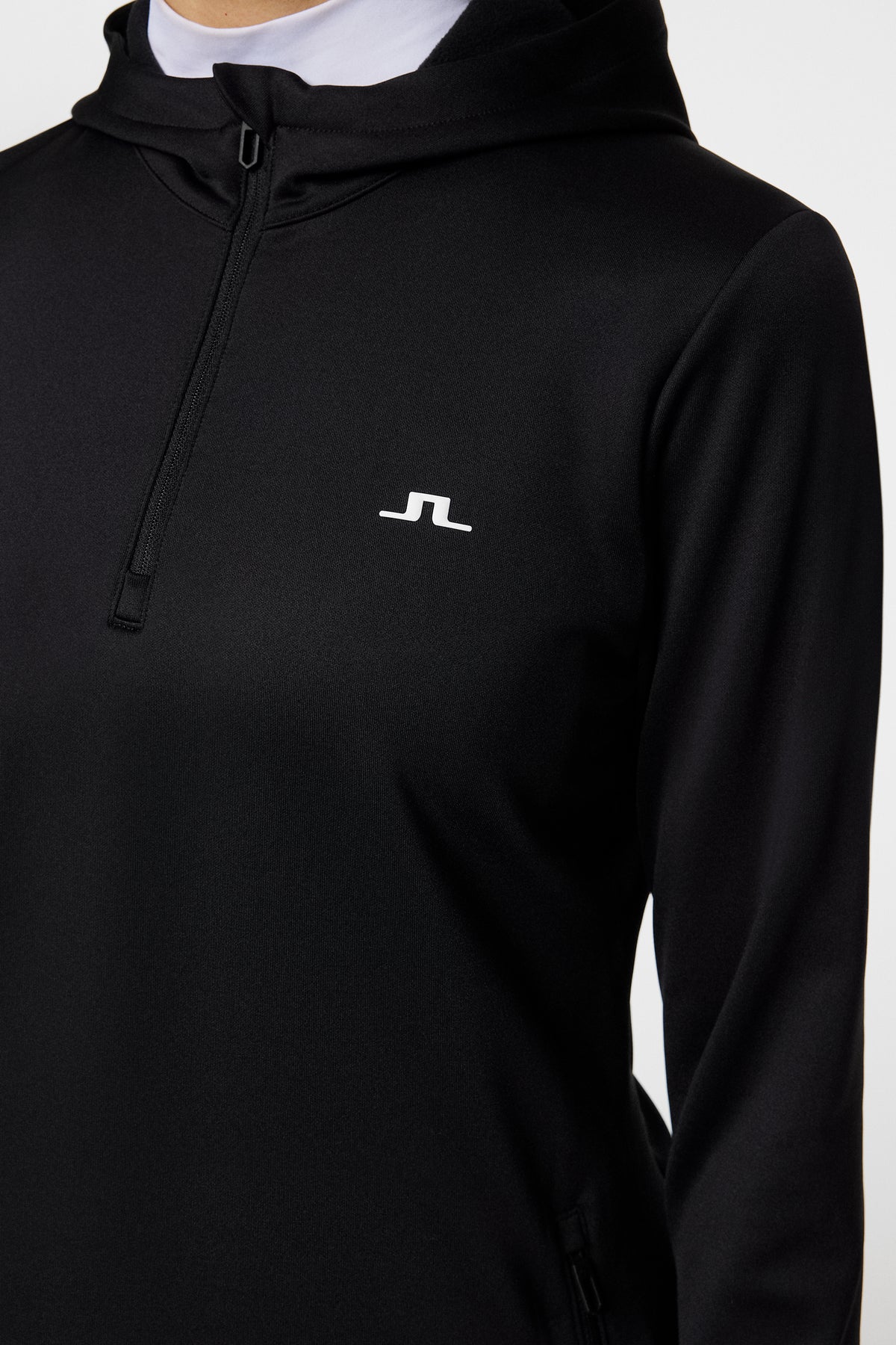 W Aerial Quarter Zip Hood in Black by J.Lindeberg