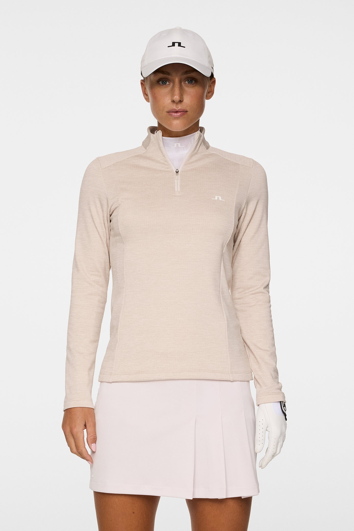 Steffi Quarter Zip Mid Layer in Beige Melange by J.Lindeberg