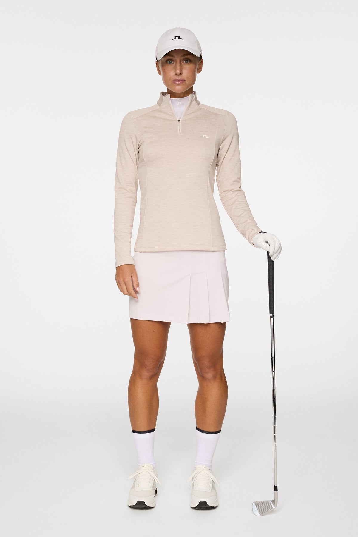 Steffi Quarter Zip Mid Layer in Beige Melange by J.Lindeberg