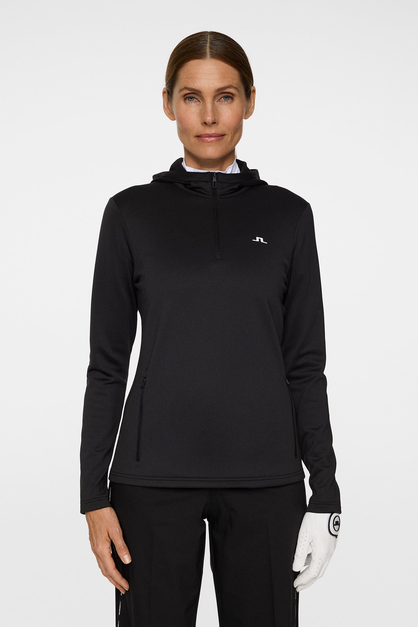 Aerialle Quarter Zip Hood in Black by J.Lindeberg