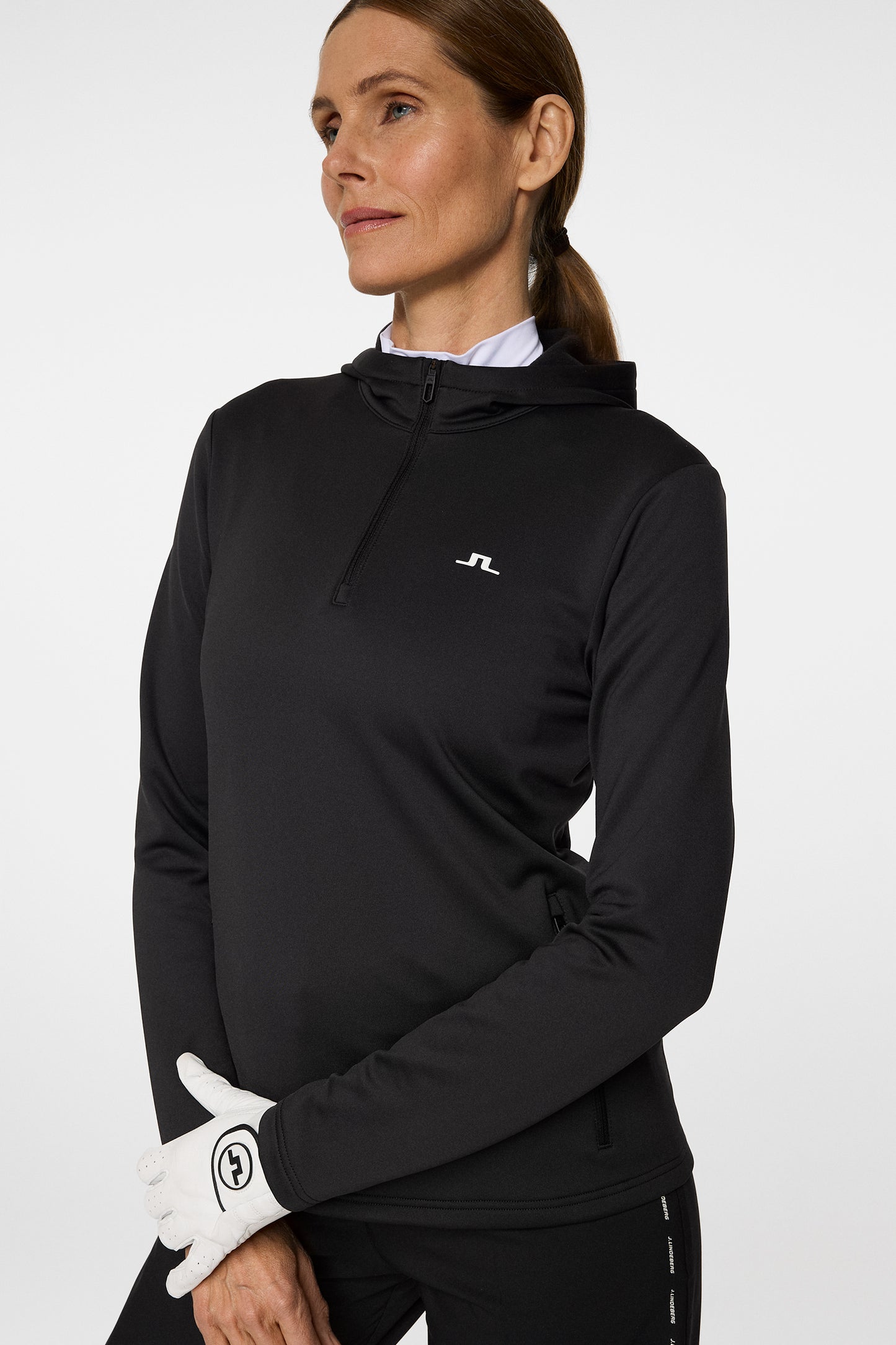 Aerialle Quarter Zip Hood in Black by J.Lindeberg