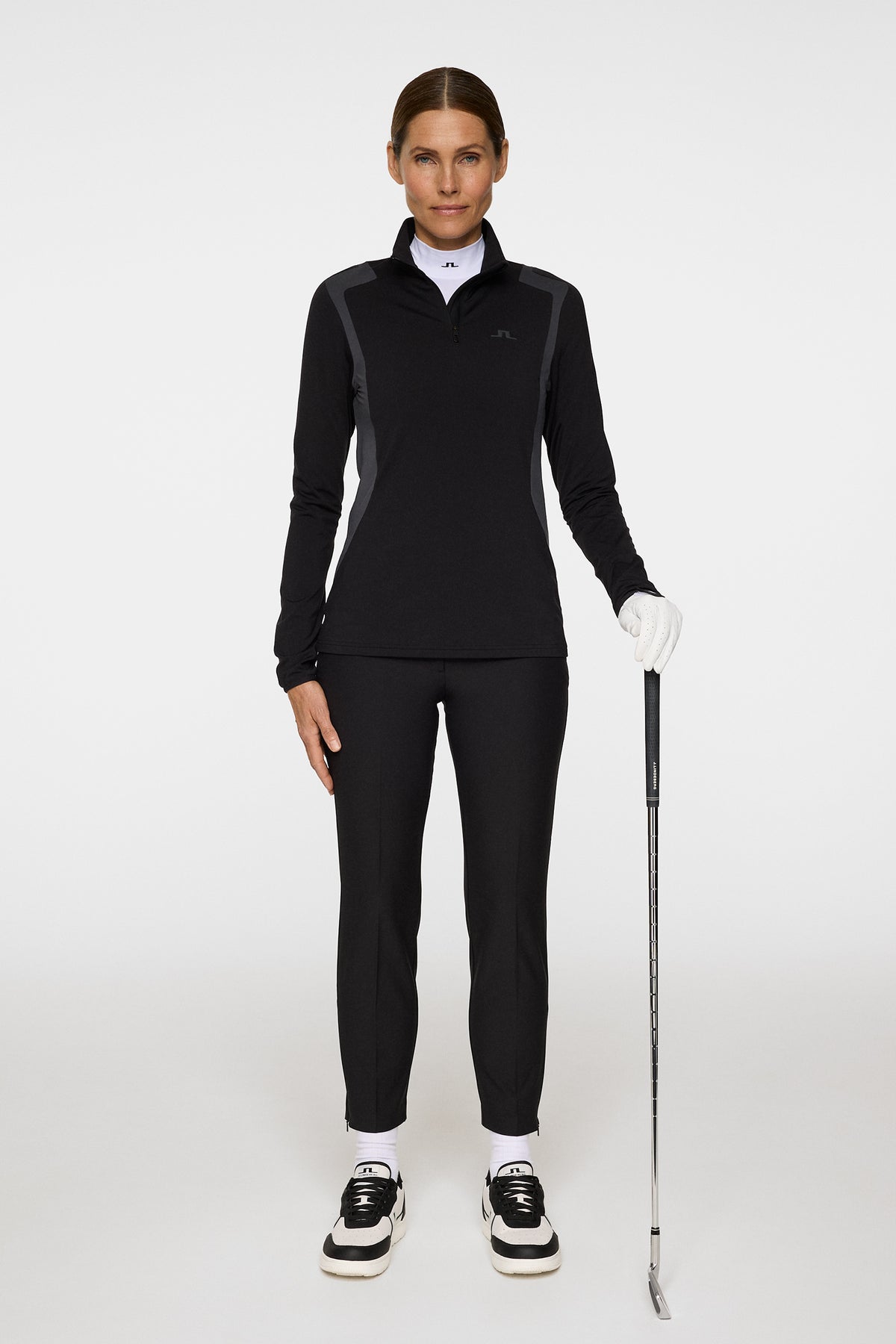 Mae Quarter Zip Mid Layer in Black by J.Lindeberg
