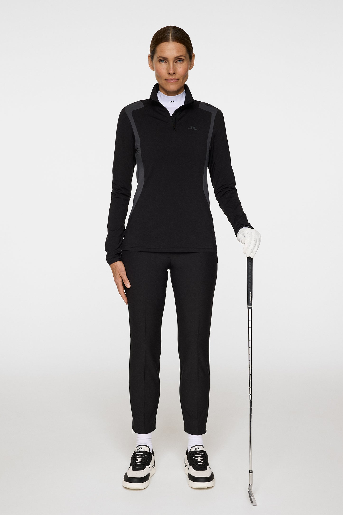 Mae Quarter Zip Mid Layer in Black by J.Lindeberg