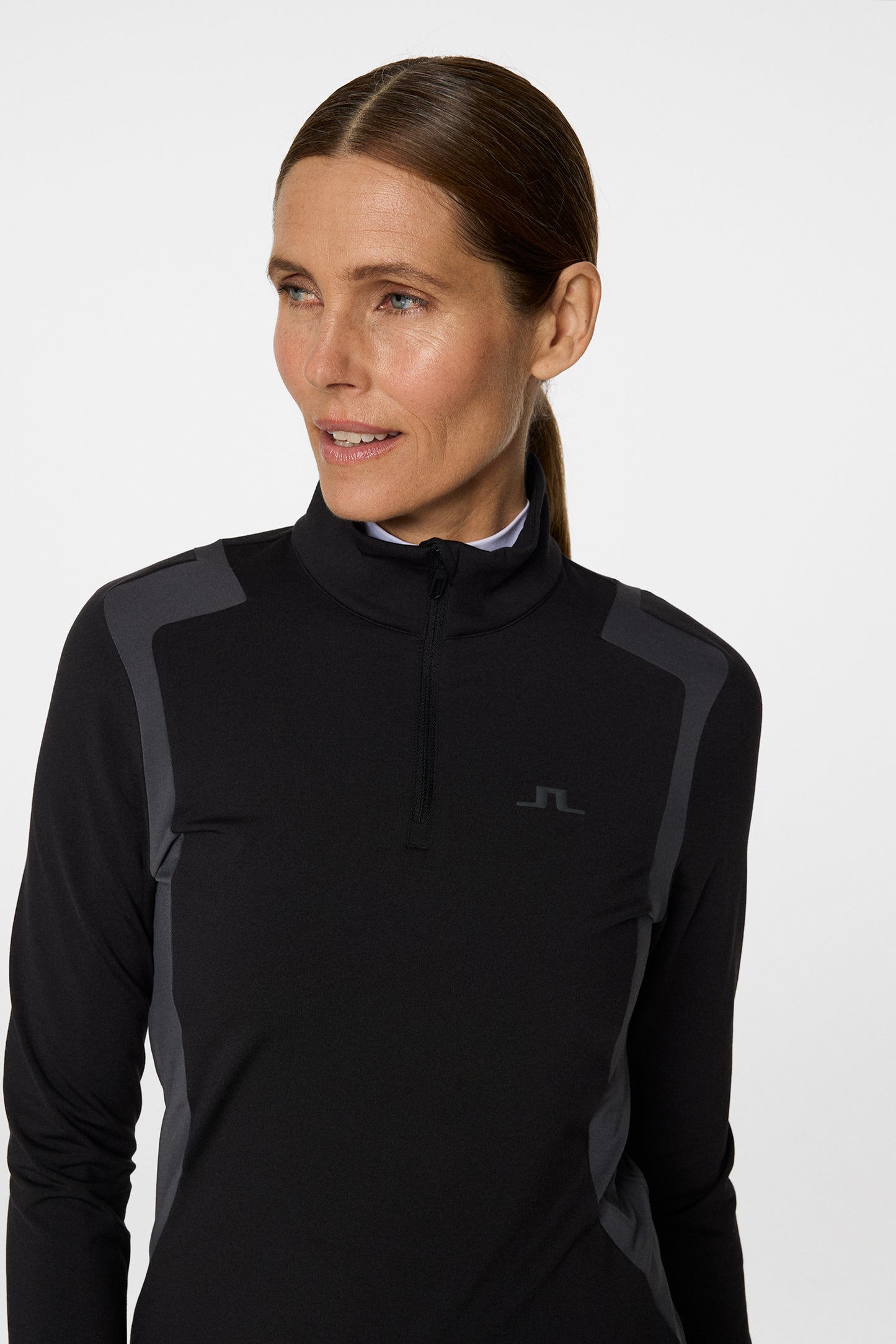 Mae Quarter Zip Mid Layer in Black by J.Lindeberg