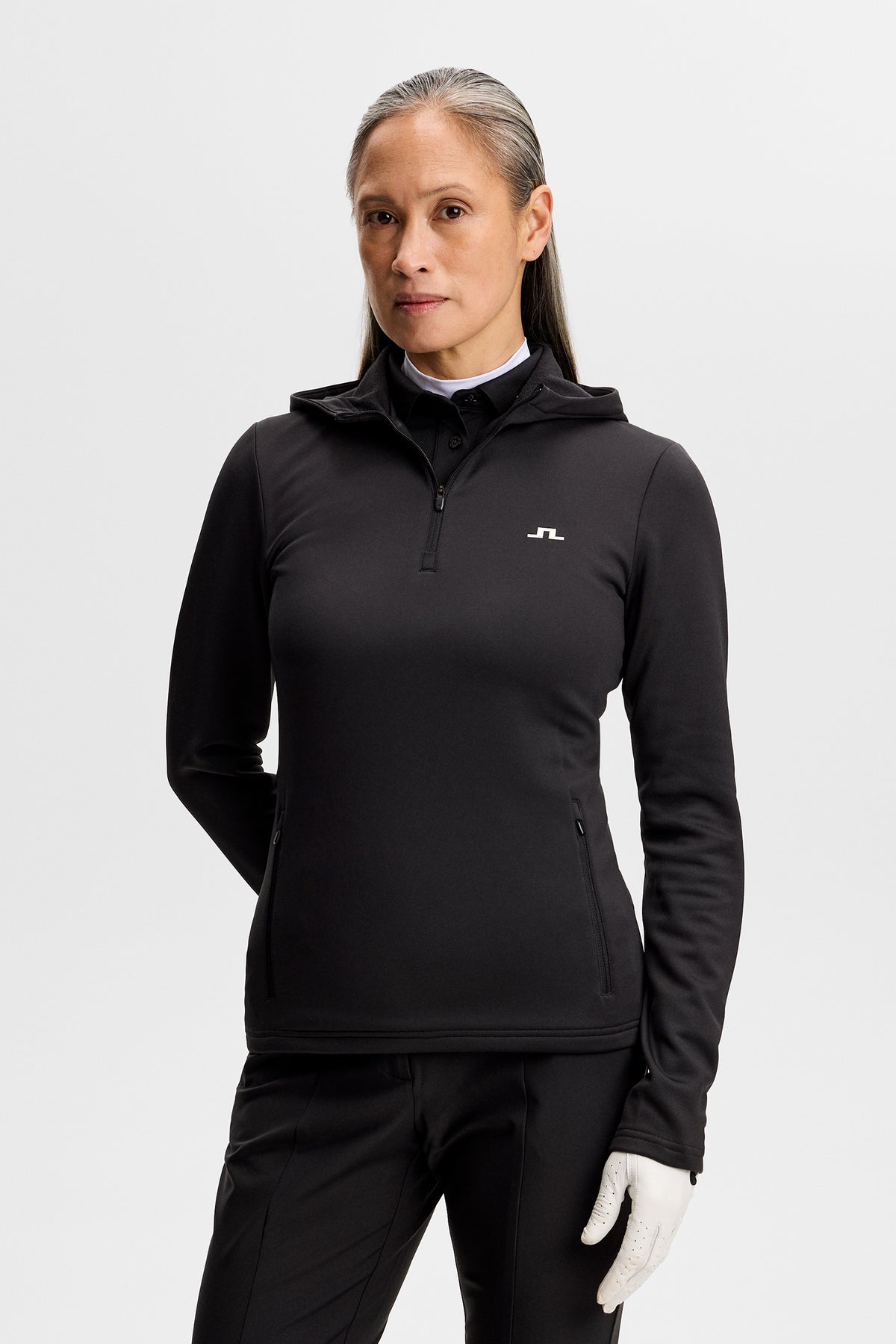 Aerielle Quarter Zip Hood in Black by J.Lindeberg