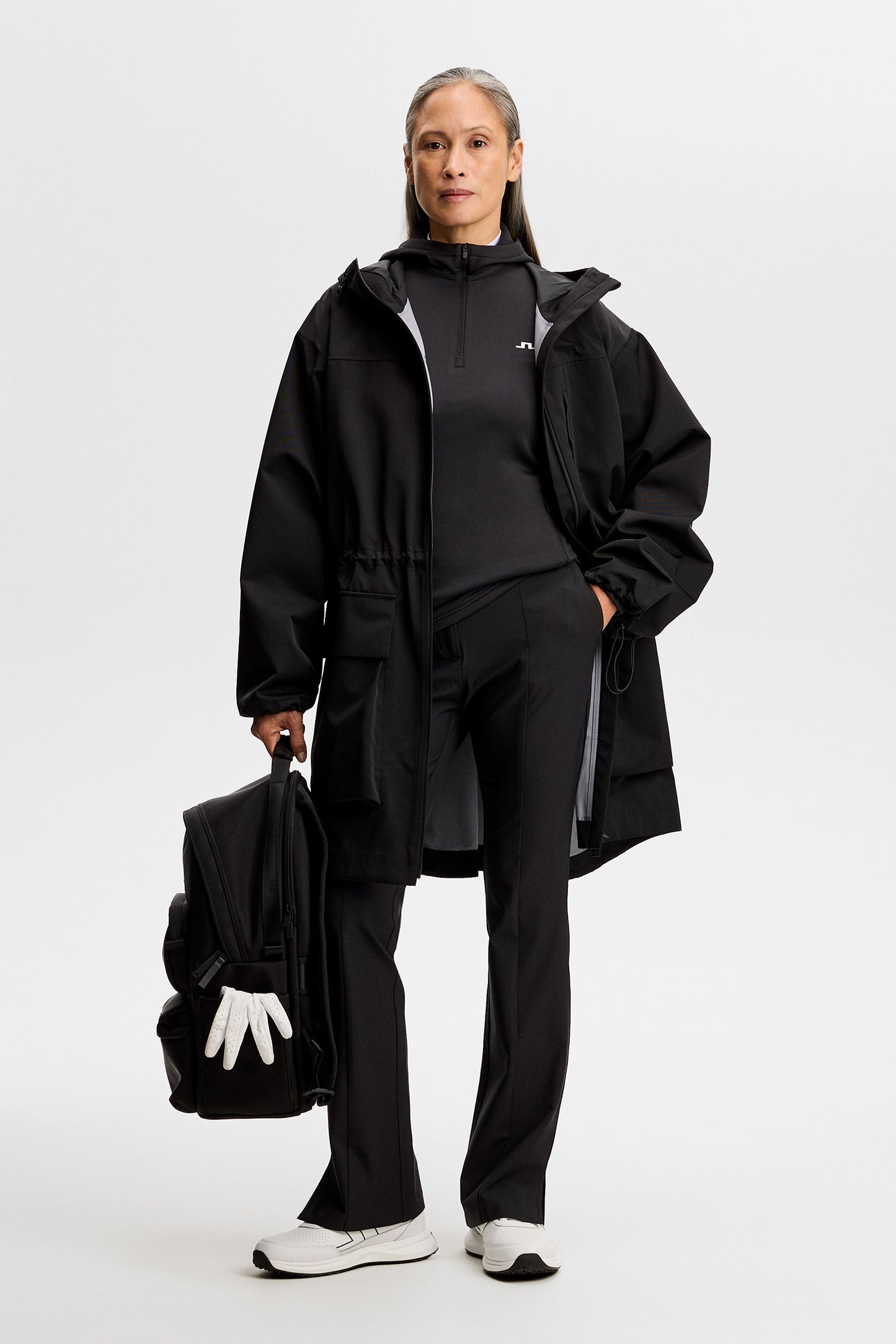 Aerielle Quarter Zip Hood in Black by J.Lindeberg