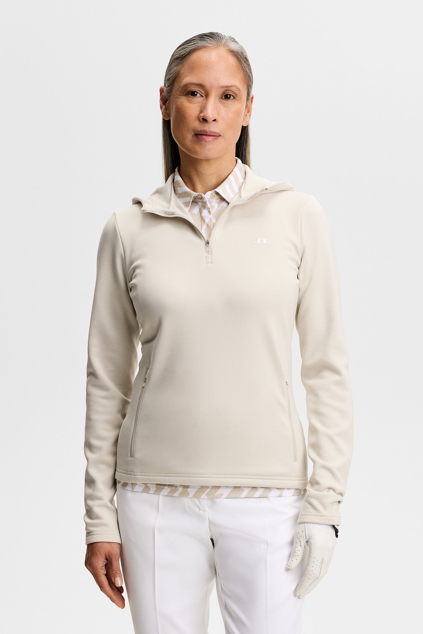 Aerielle Quarter Zip Hood in Moonbeam by J.Lindeberg