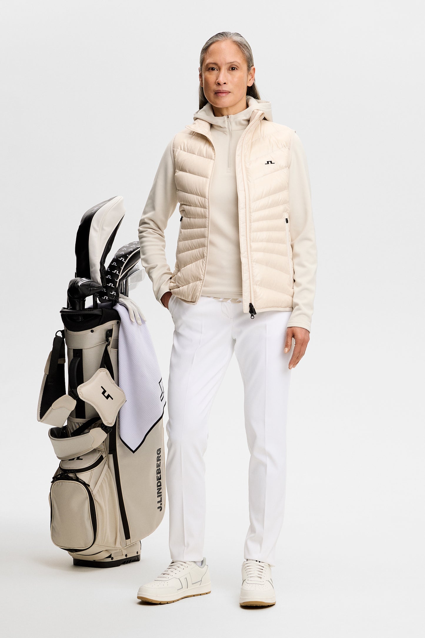 Aerielle Quarter Zip Hood in Moonbeam by J.Lindeberg