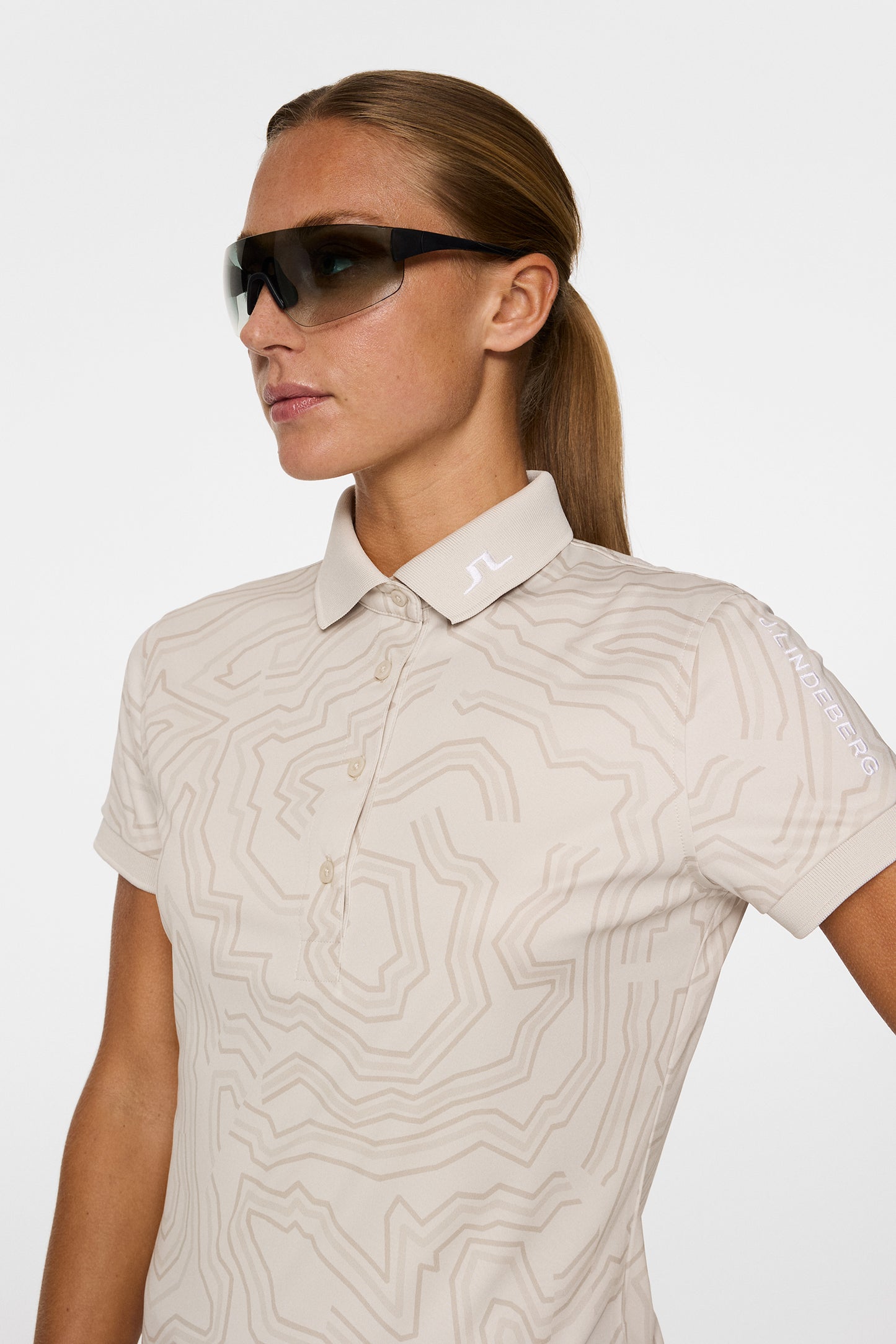 Tour Tech Print Polo in Topo Moonbeam L by J.Lindeberg
