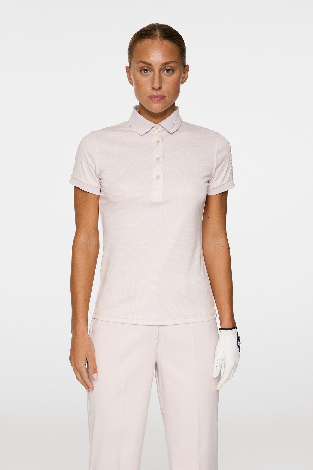 Tour Tech Print Polo in Topo Grey Lilac L by J.Lindeberg