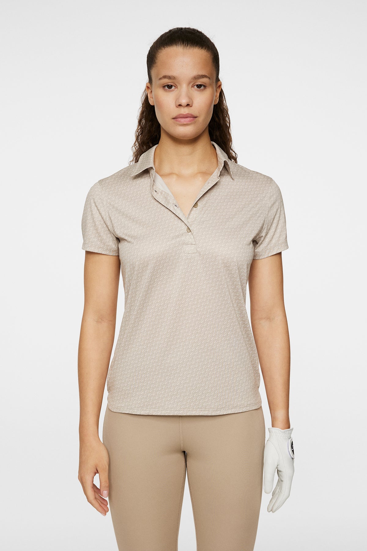 Caitlyn Polo in Shadow Bridge Khaki S by J.Lindeberg