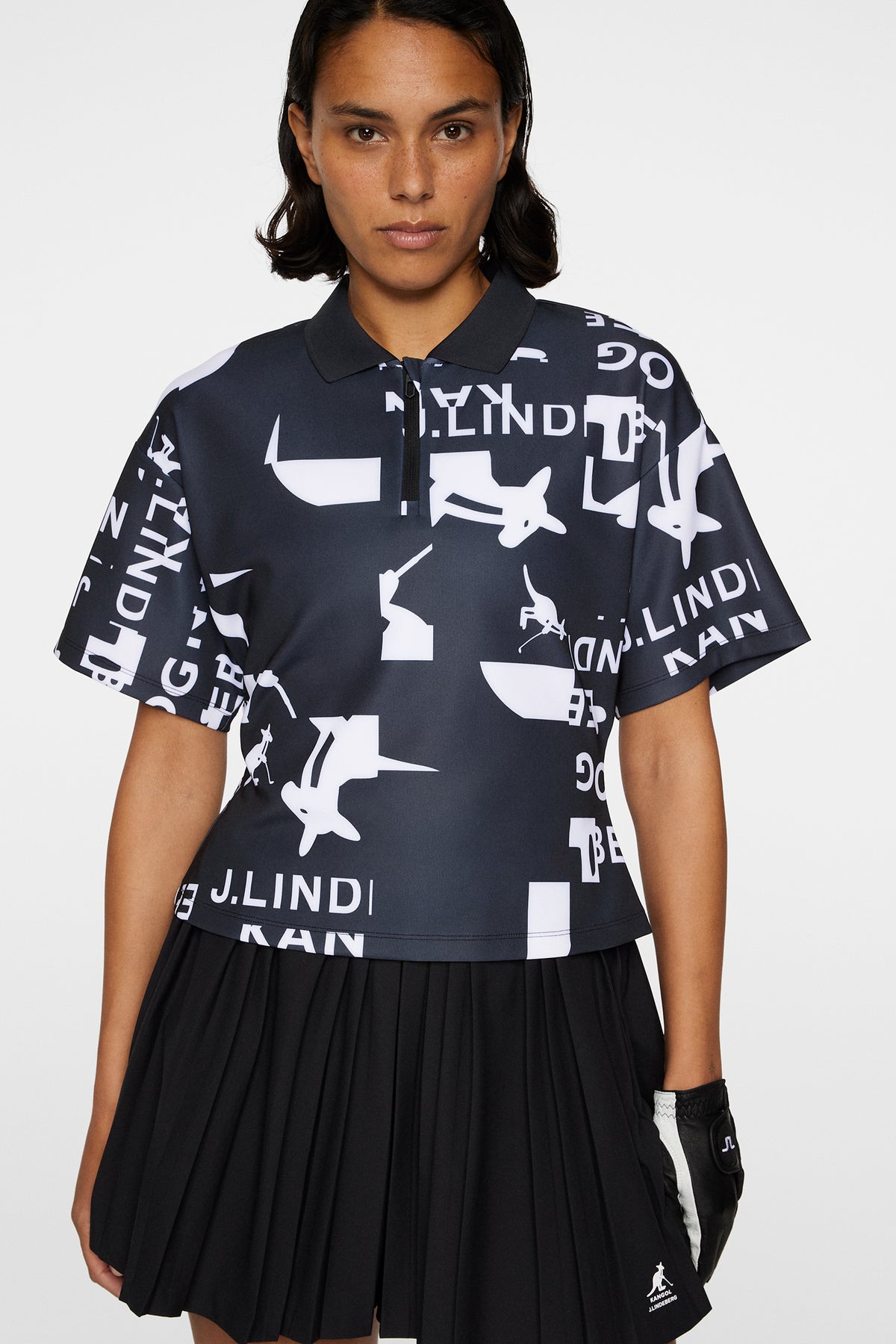 Amila Print Top in JL Kangol Black White M by J.Lindeberg