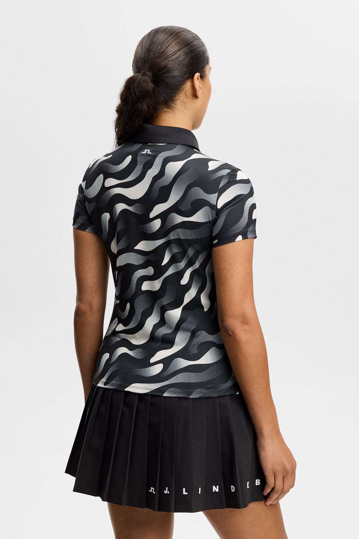 Tour Tech Print Polo in Bunker Fade Black Moonbeam M by J.Lindeberg