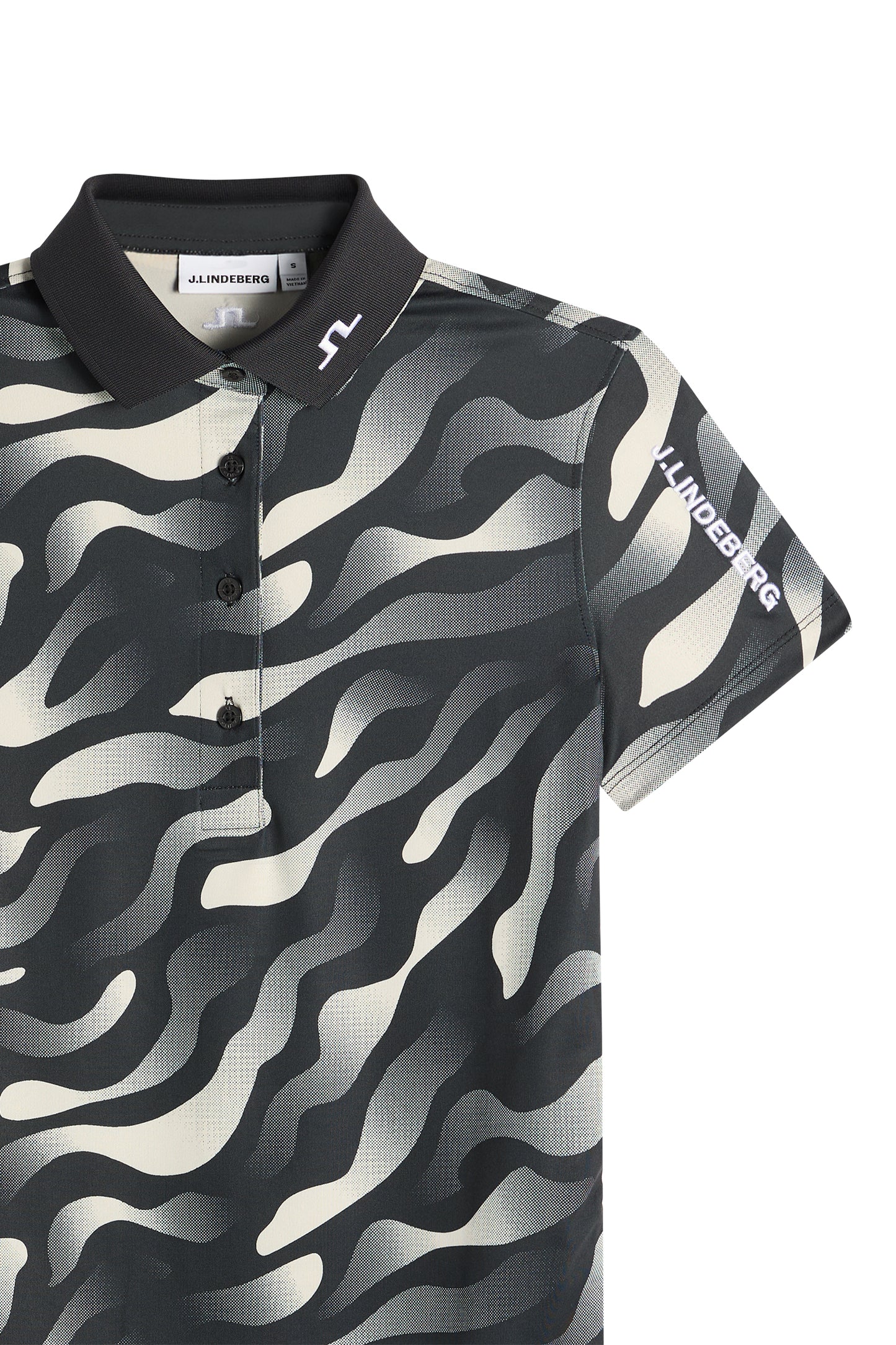Tour Tech Print Polo in Bunker Fade Black Moonbeam M by J.Lindeberg