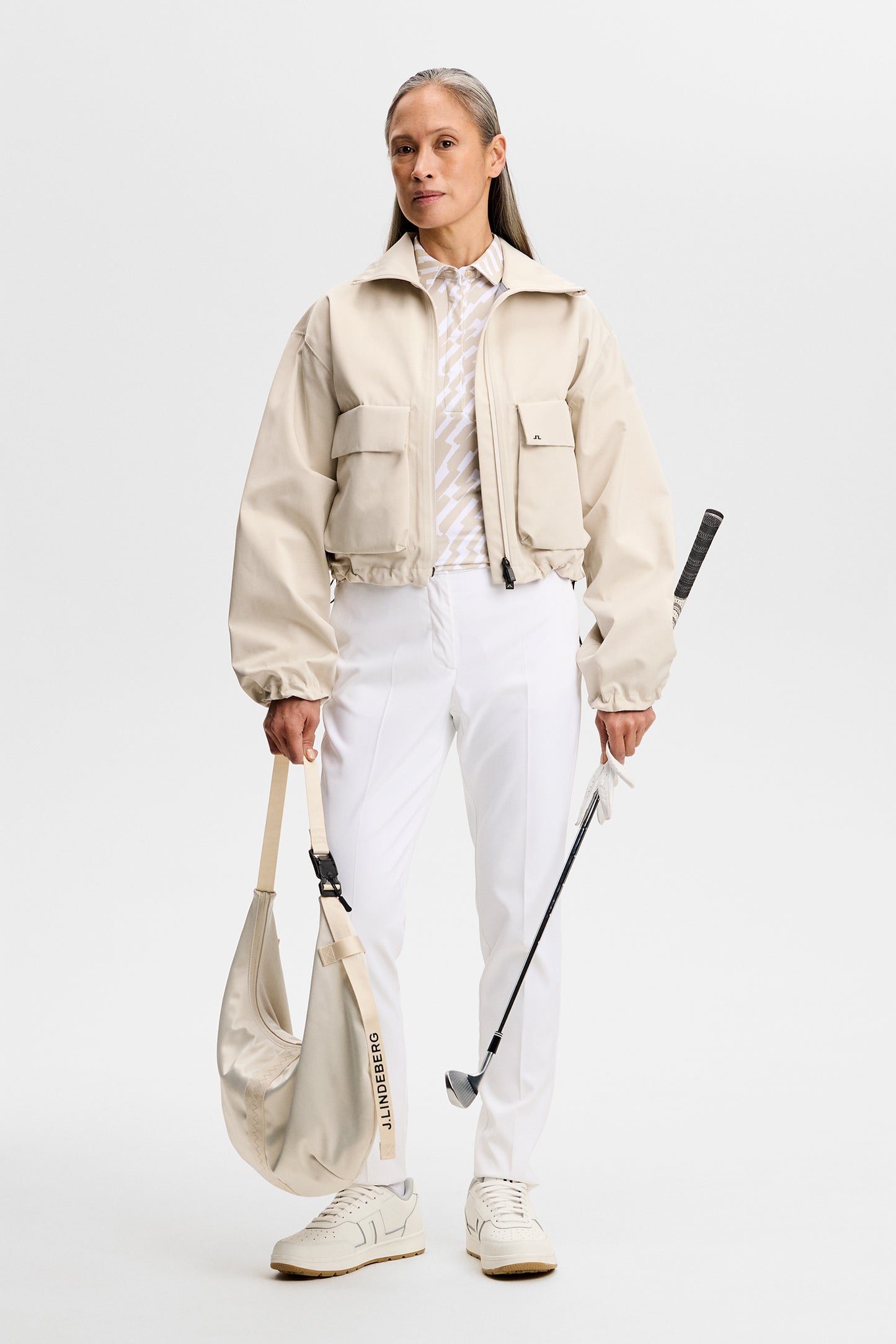 Dena Print Sleeveless Polo in Oak Island Fossil M by J.Lindeberg